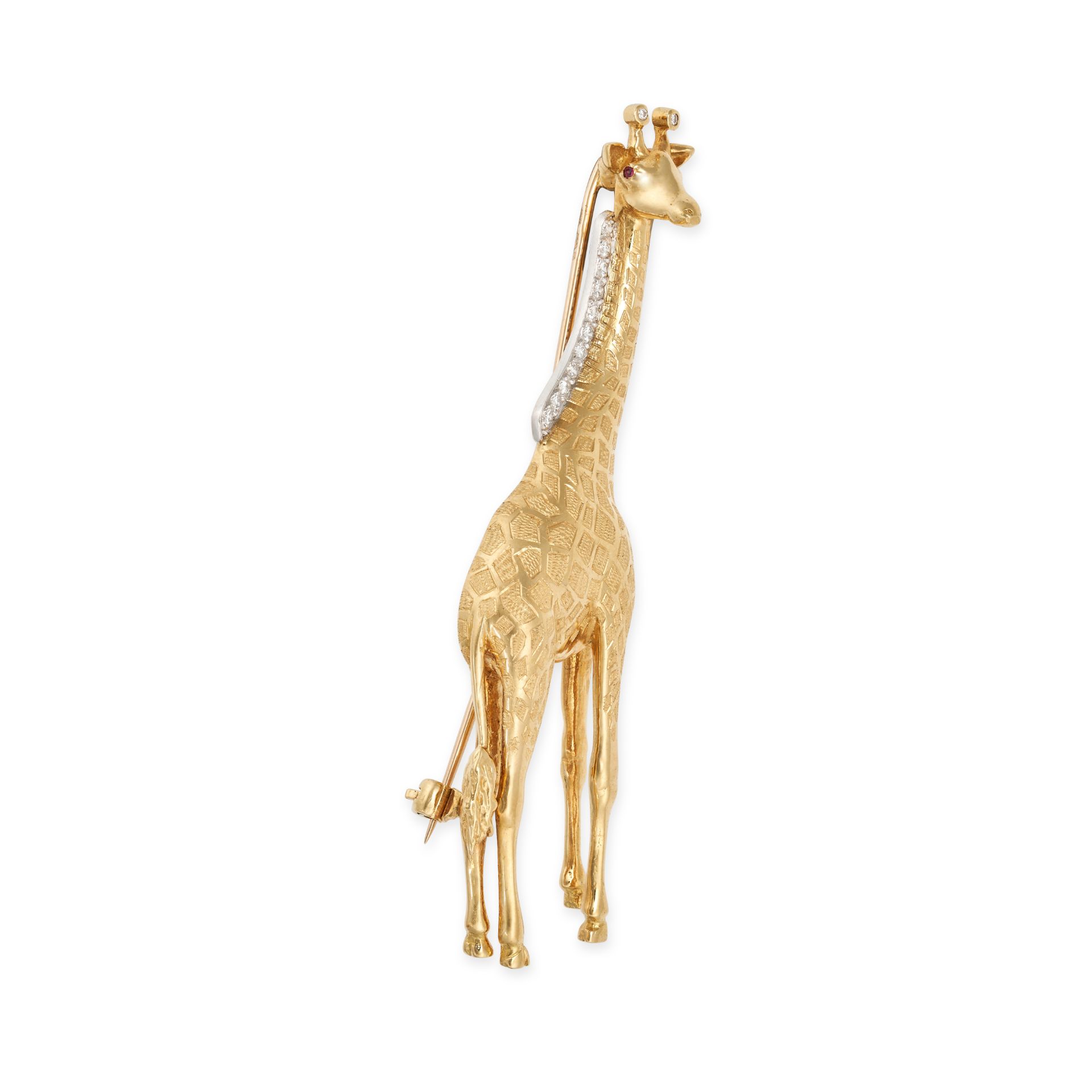 E. WOLFE & CO., A VINTAGE DIAMOND AND RUBY GIRAFFE BROOCH in 18ct yellow and white gold, the gira... - Image 2 of 2