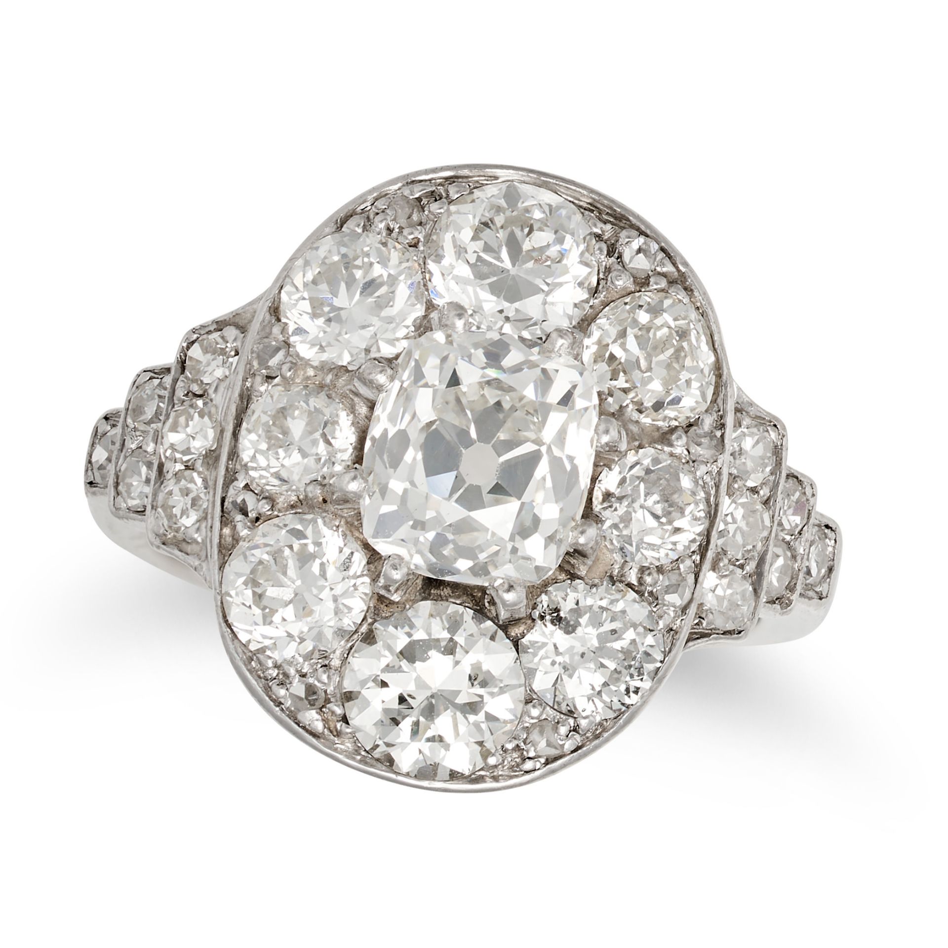 A FINE OLD CUT DIAMOND CLUSTER RING in platinum, set with an old cut diamond of approximately 1.1... - Image 2 of 2