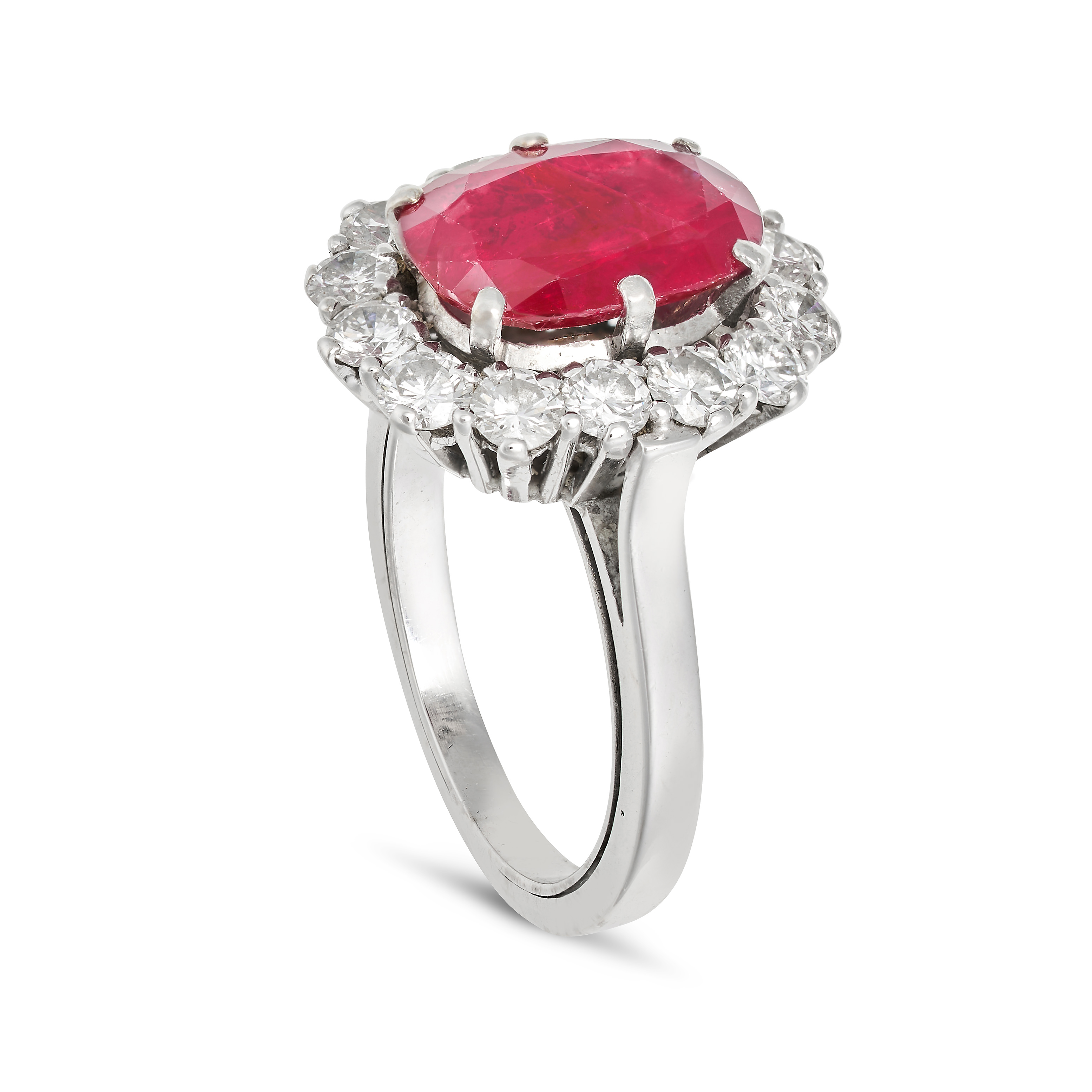 A BURMA NO HEAT RUBY AND DIAMOND CLUSTER RING in 18ct white gold, set with a cushion cut ruby of ... - Image 2 of 2