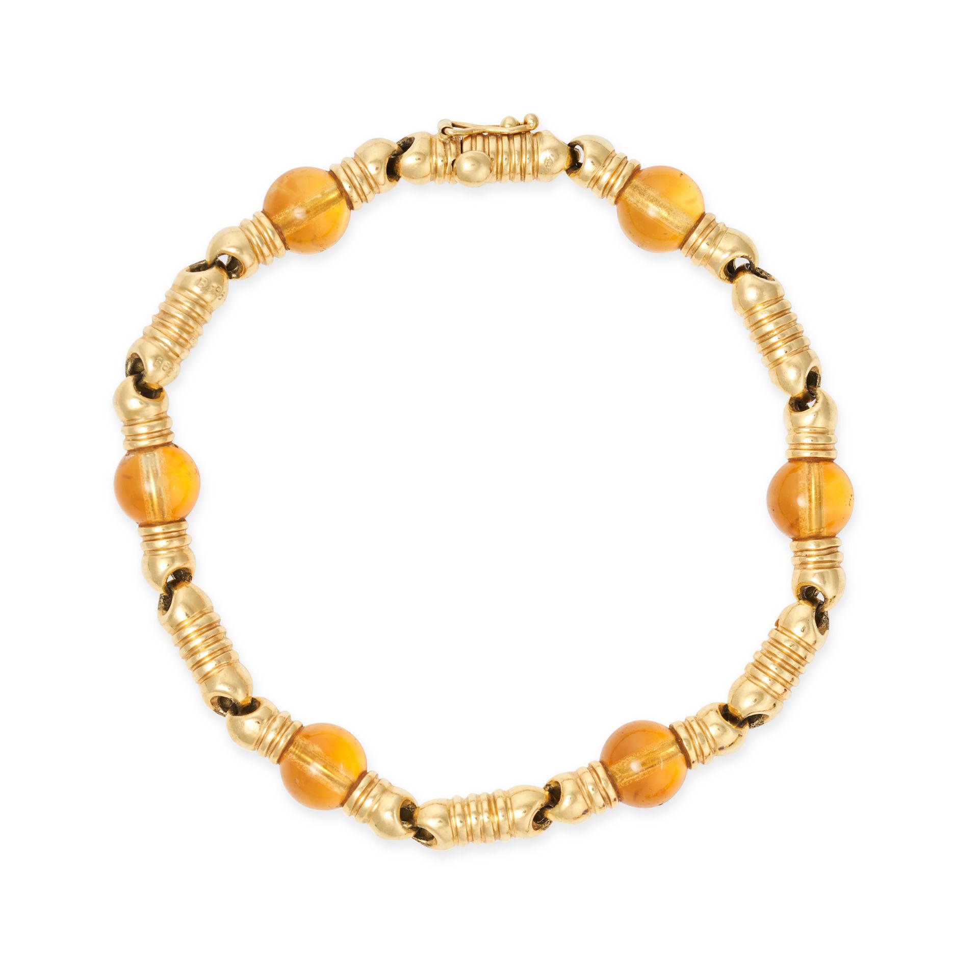 BOUCHERON, A VINTAGE CITRINE BRACELET in 18ct yellow gold, comprising a row of stylised gold link...