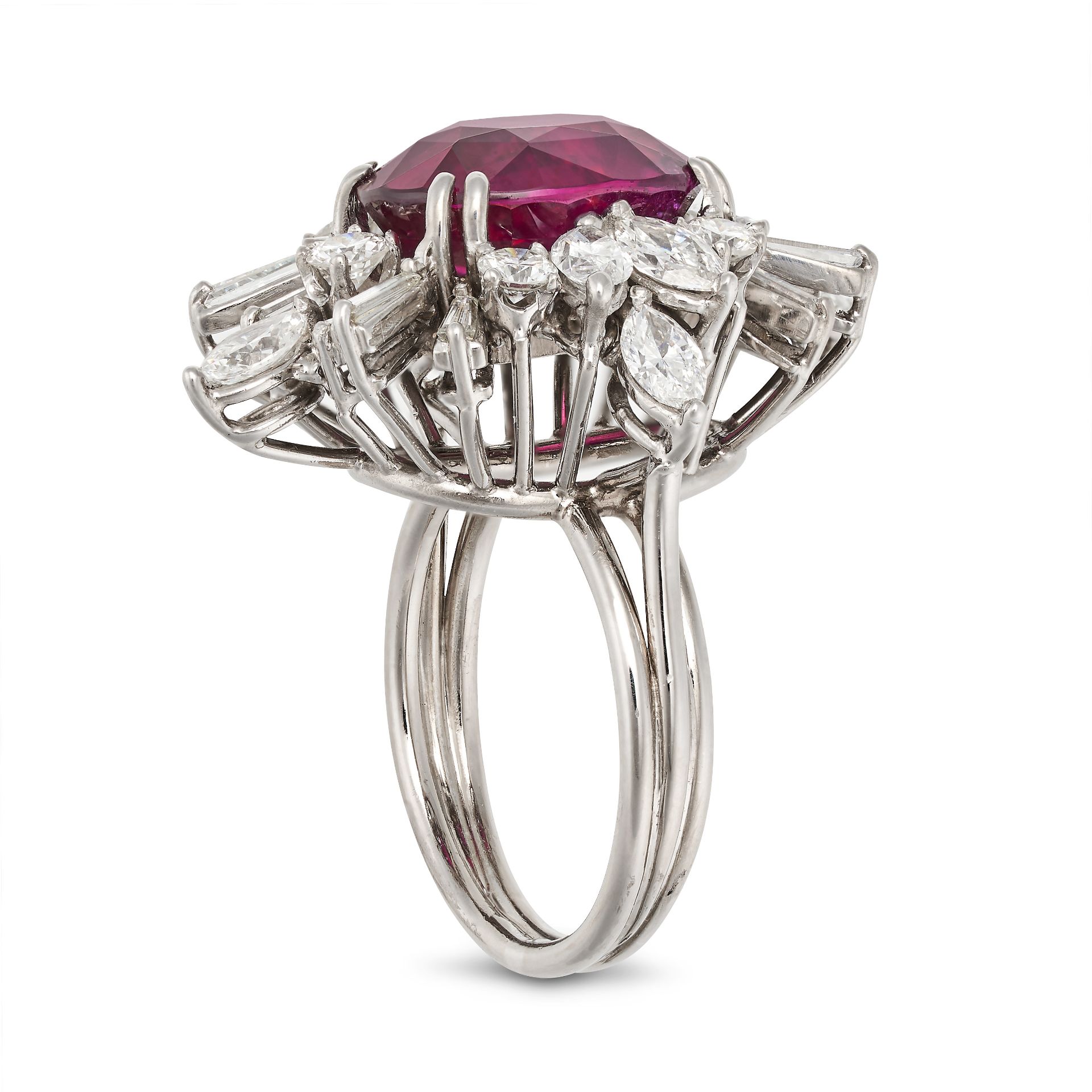 A FINE 8.36 CARAT UNHEATED RUBY AND DIAMOND CLUSTER RING in 18ct white gold, set with an oval cut... - Image 2 of 2