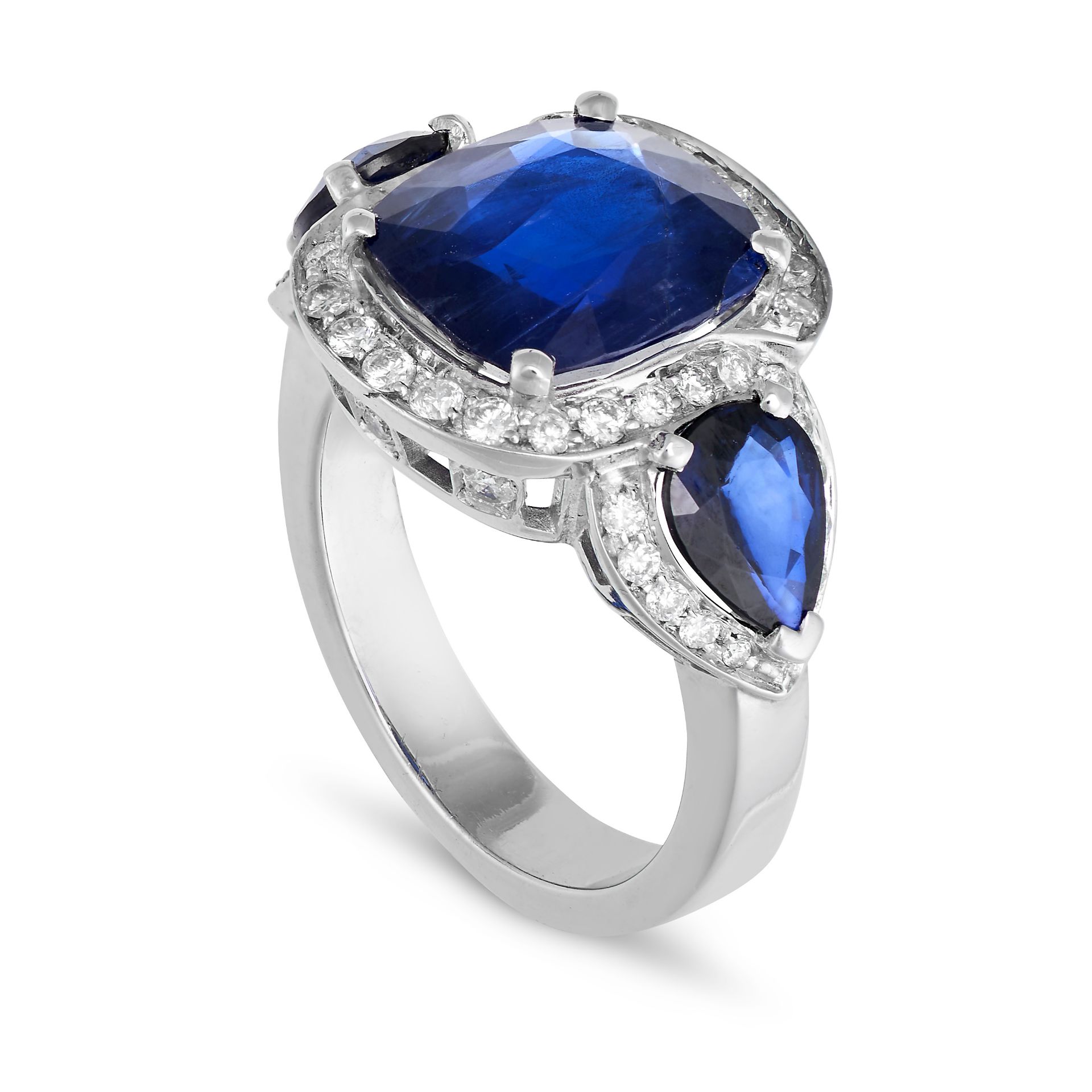 A BURMA NO HEAT SAPPHIRE AND DIAMOND RING in 18ct white gold, set with a cushion cut sapphire of ... - Image 2 of 2