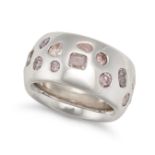 A PINK DIAMOND DRESS RING in 18ct white gold, the wide band set with various cut pink diamonds al...