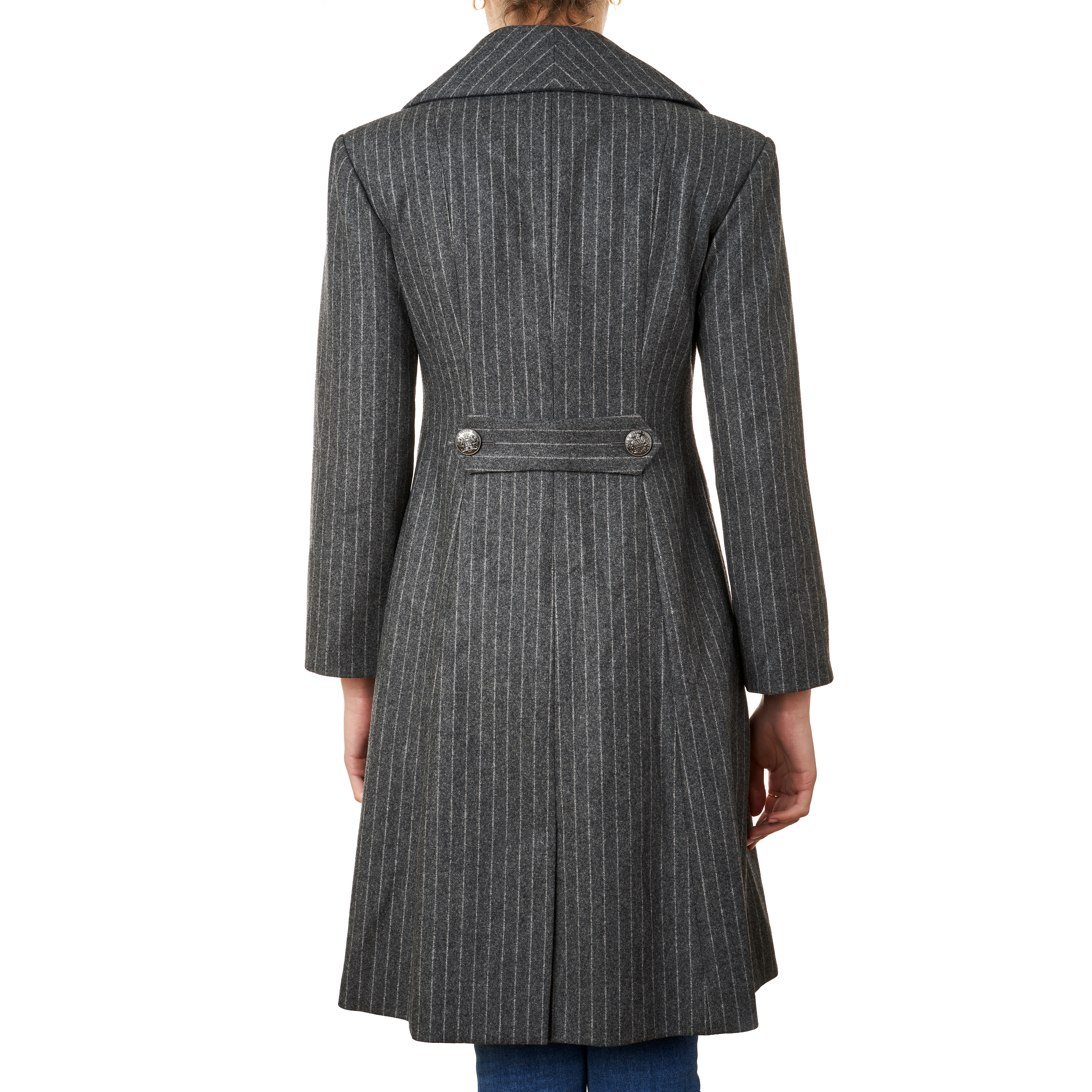 CHANEL GREY STRIPED PARIS-HAMBURG LONG COAT Condition grade A-. French size 36. 90cm chest, 105... - Image 2 of 3