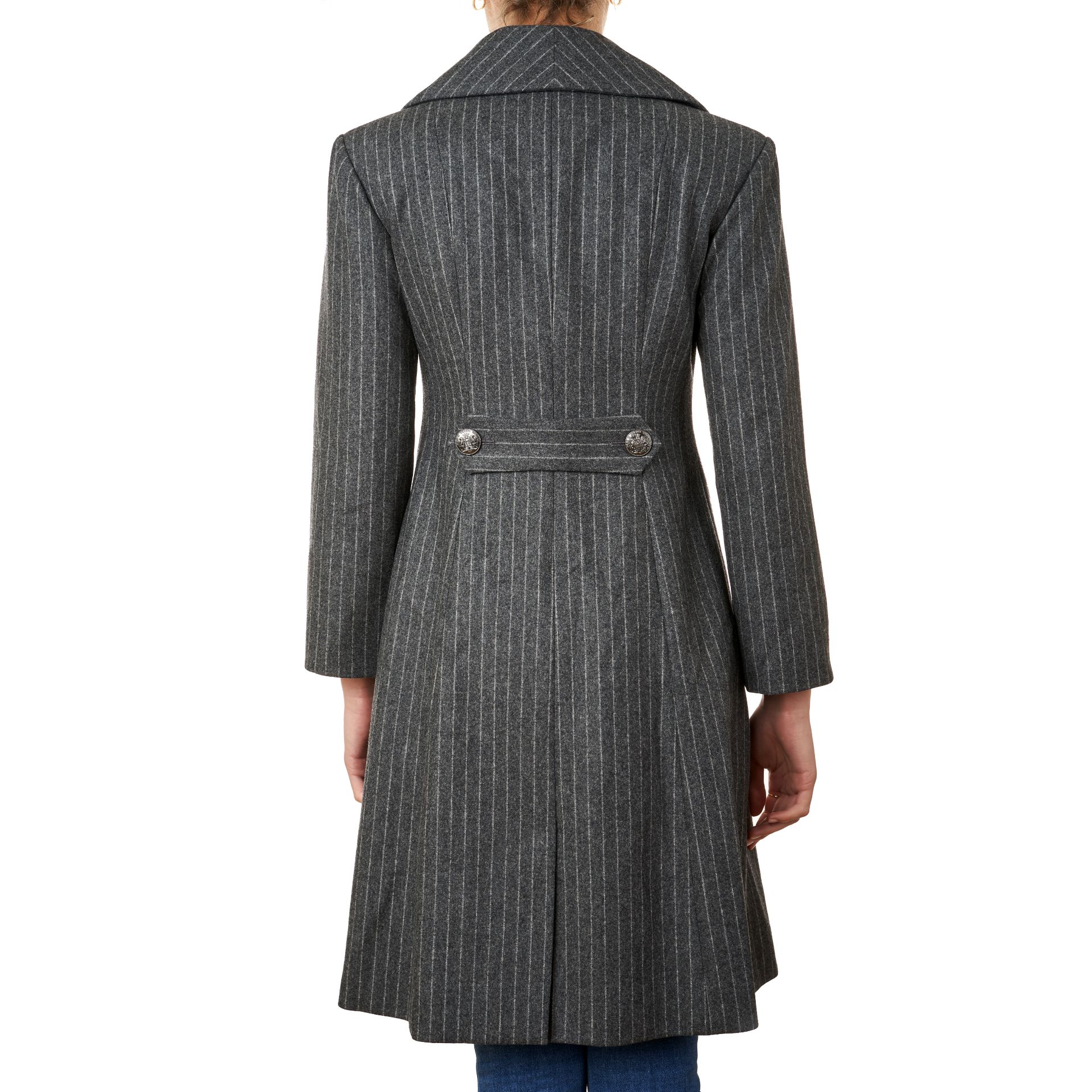 CHANEL GREY STRIPED PARIS-HAMBURG LONG COAT Condition grade A-. French size 36. 90cm chest, 105... - Bild 2 aus 3