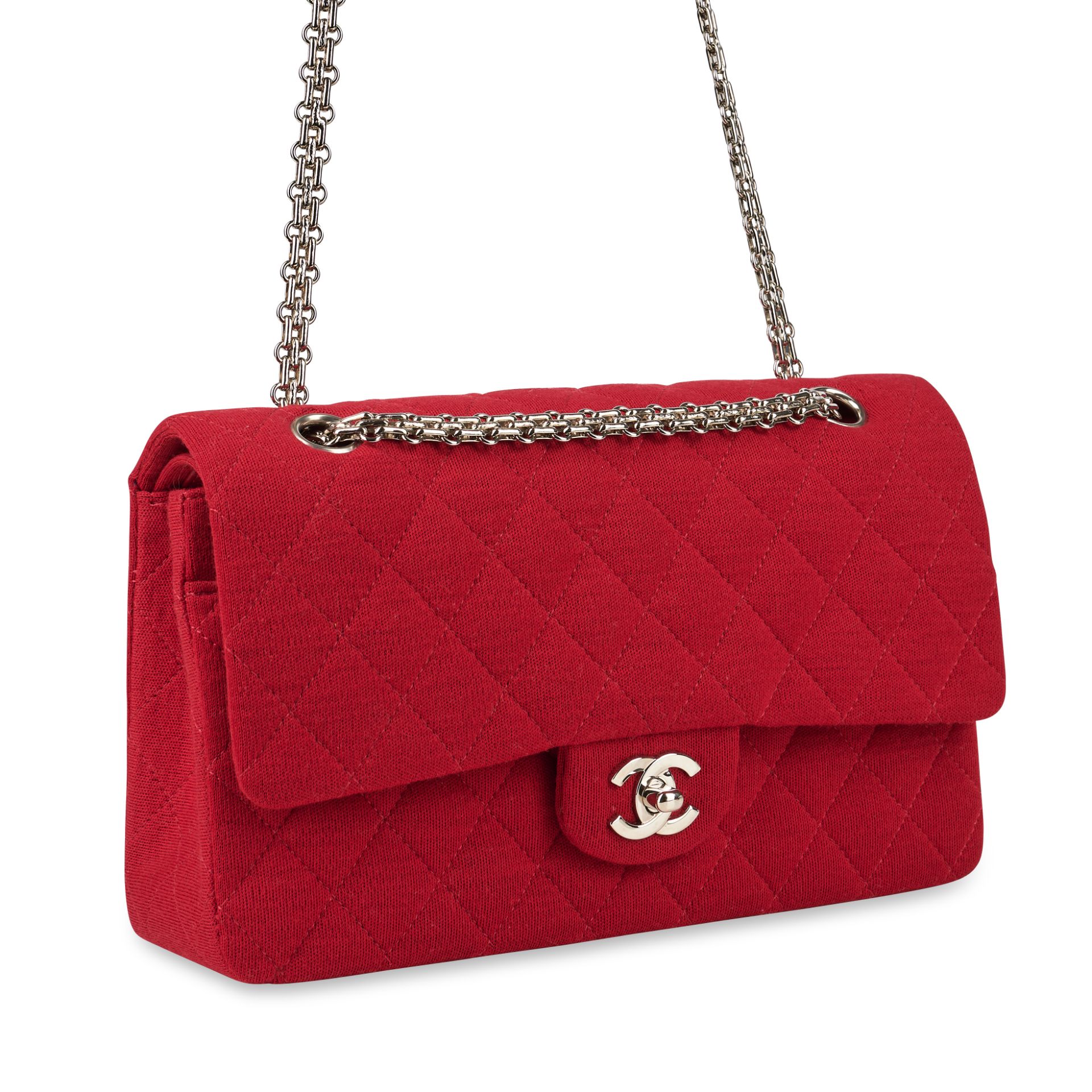 CHANEL RED FABRIC MEDIUM CLASSIC FLAP BAG Condition grade A-. Produced in 2005. 25cm long, 16cm... - Image 2 of 6