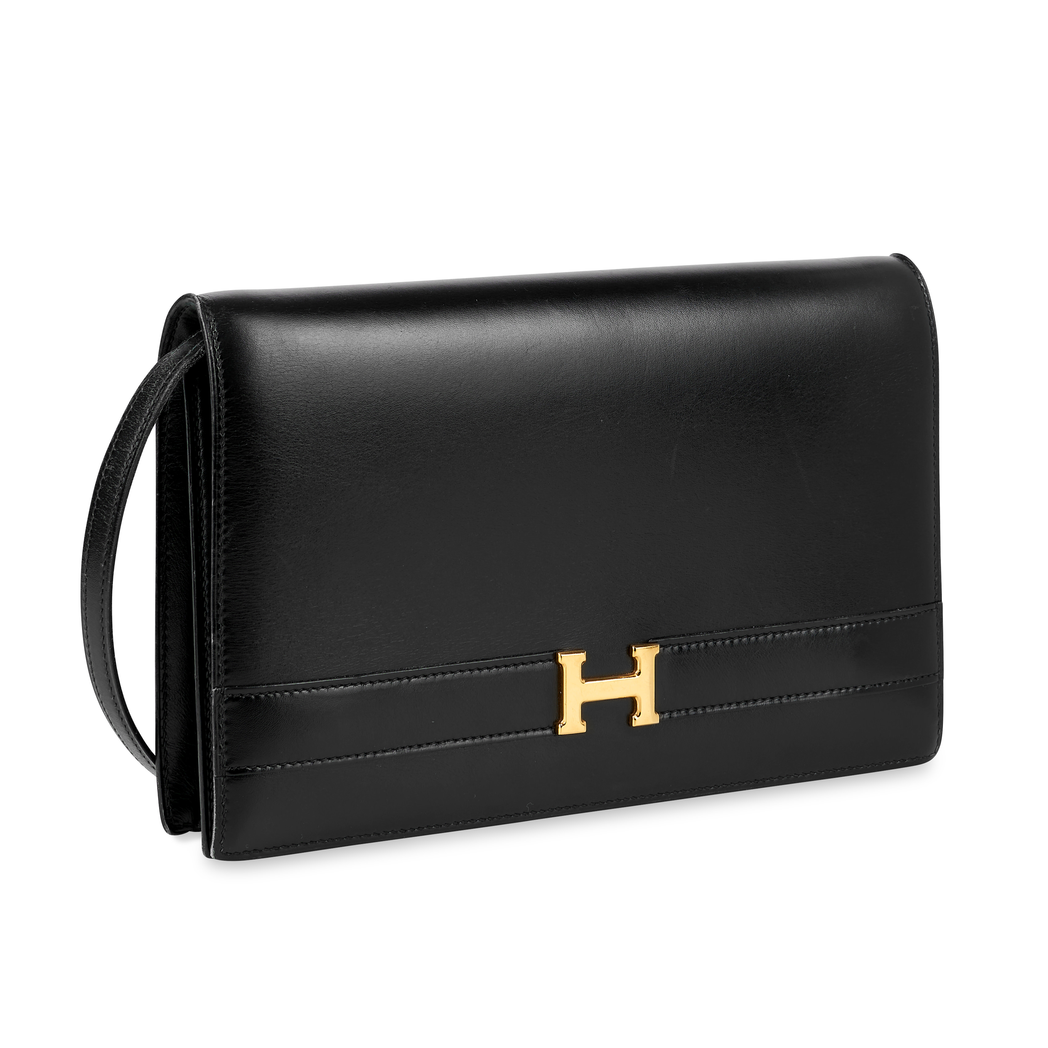 HERMES VINTAGE BLACK BOX LEATHER ANNIE CLUTCH BAG Condition grade B-.  24cm long, 15cm high. Sh... - Image 2 of 5