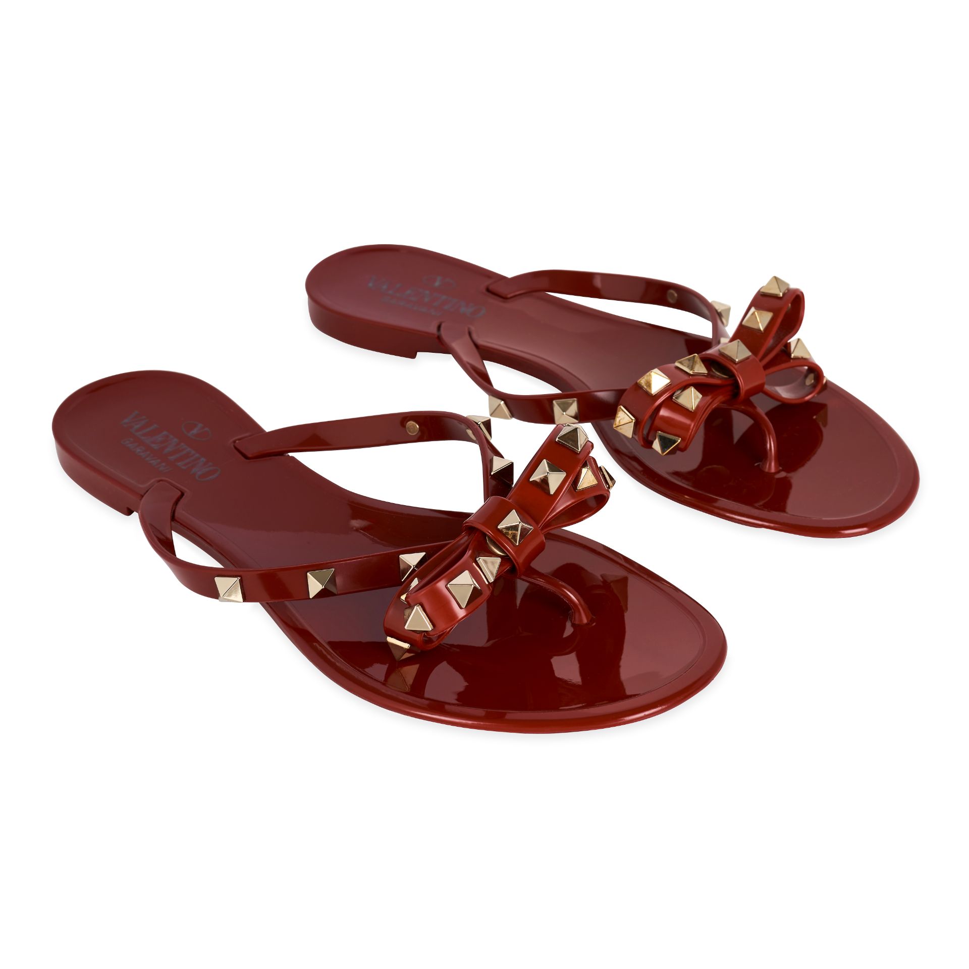 VALENTINO ROCKSTUD FLIP FLOP SANDALS  Condition grade A - unworn. Size 38. Maroon PVC flip flops...