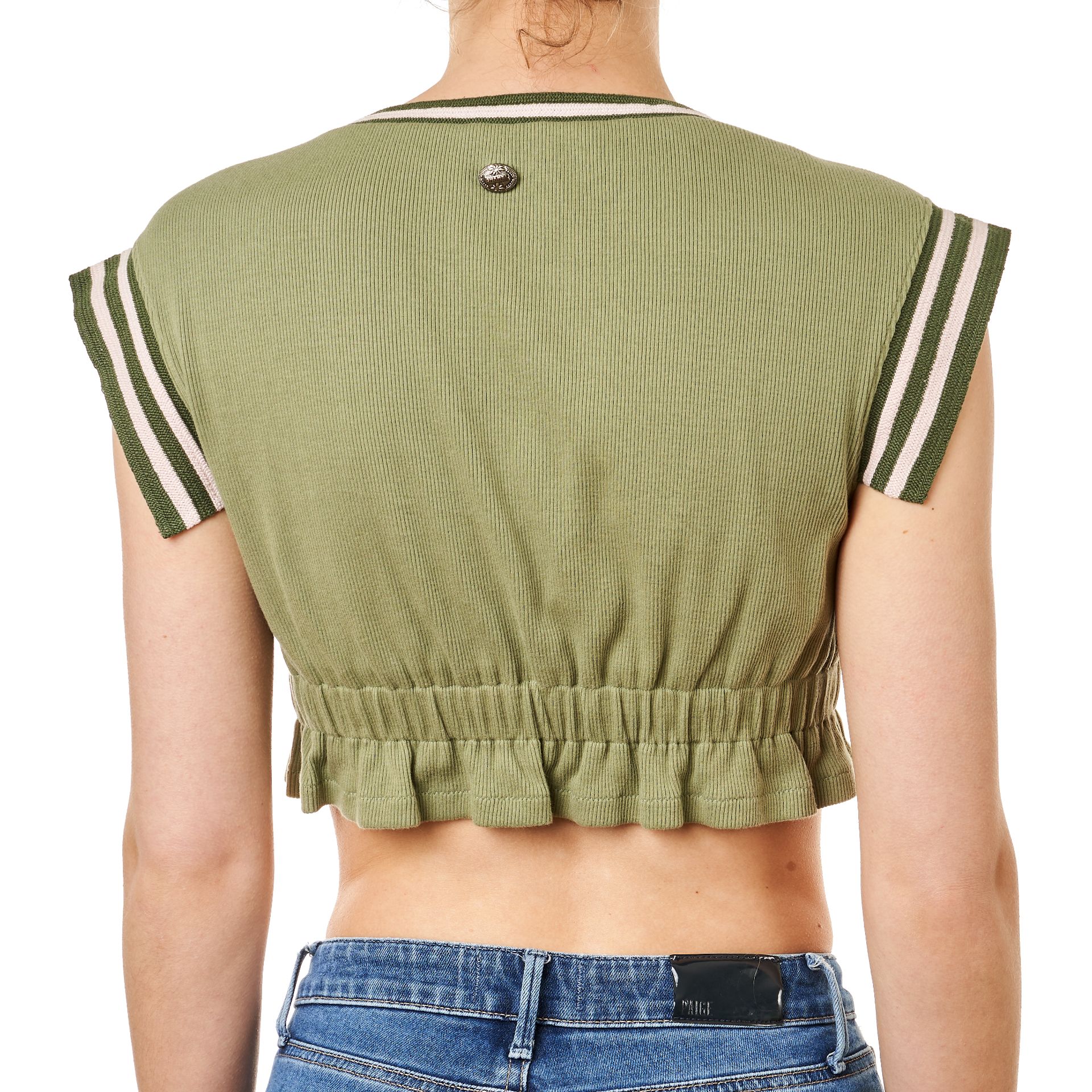 CHANEL RIBBED CROP TOP Condition grade B+. Size French 34. 60cm chest, 35cm length. Olive green... - Image 3 of 4