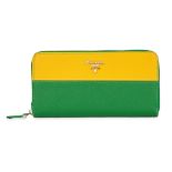 PRADA YELLOW AND GREEN SAFFIANO LEATHER LONG WALLET Condition grade A. 20cm long, 10cm high. Ye...