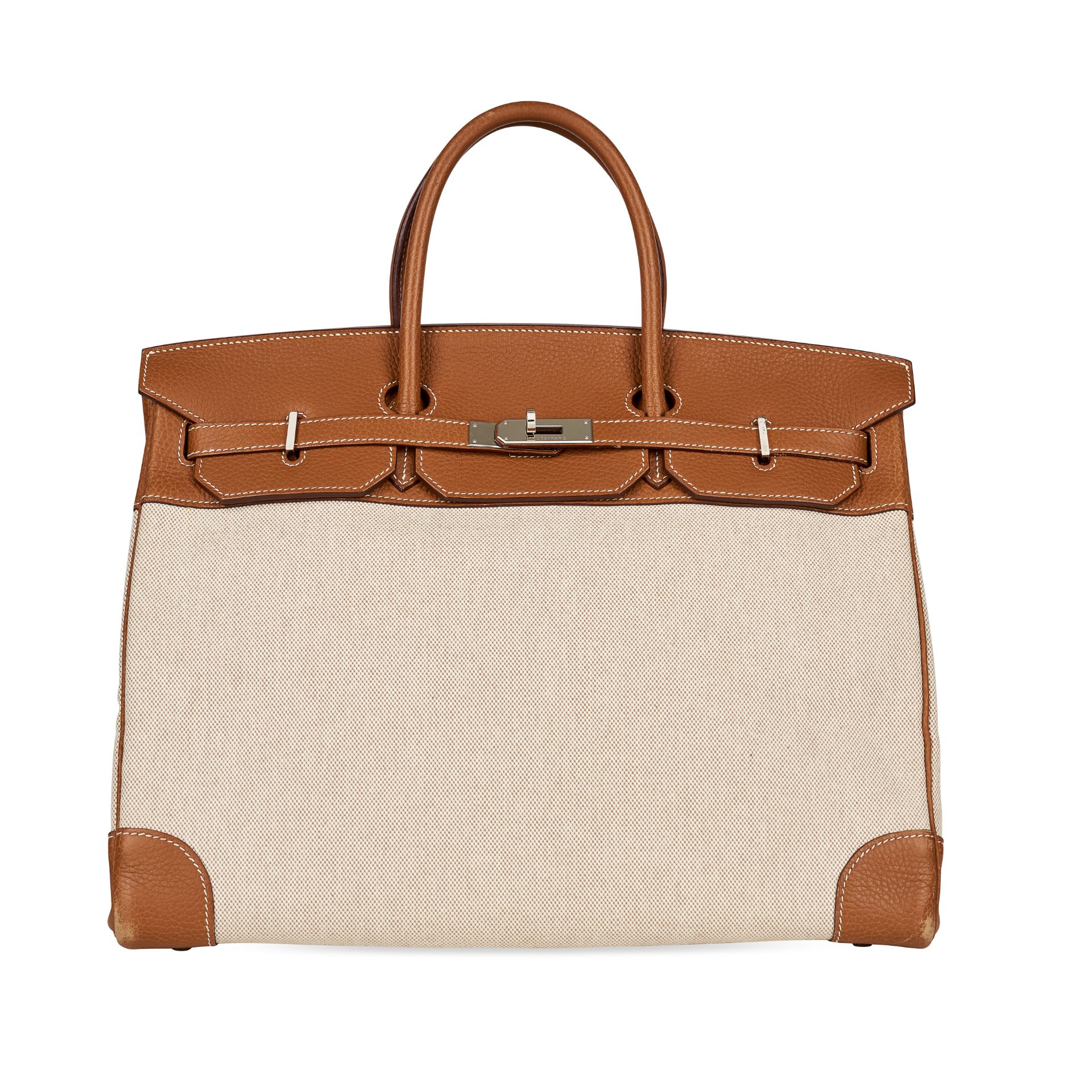 HERMES GOLD AND CANVAS BIRKIN 4O BAG Condition grade C+. 40cm long, 32cm high. Top handle drop ... - Image 3 of 7