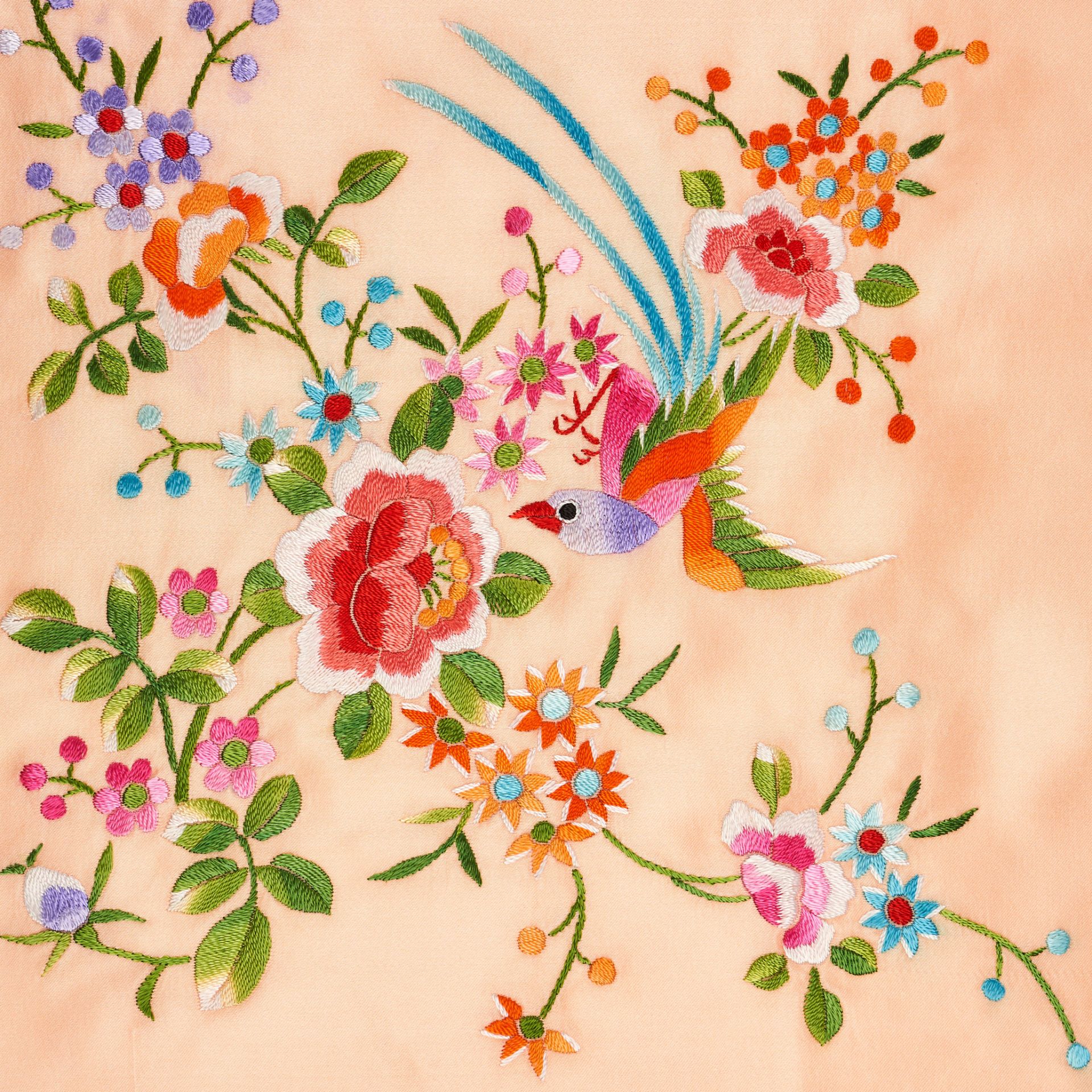 HERMES EMBROIDERED FLORAL SILK SCARF  Condition grade B.  73cm x 70cm. 100% silk peach scarf wi... - Image 2 of 6