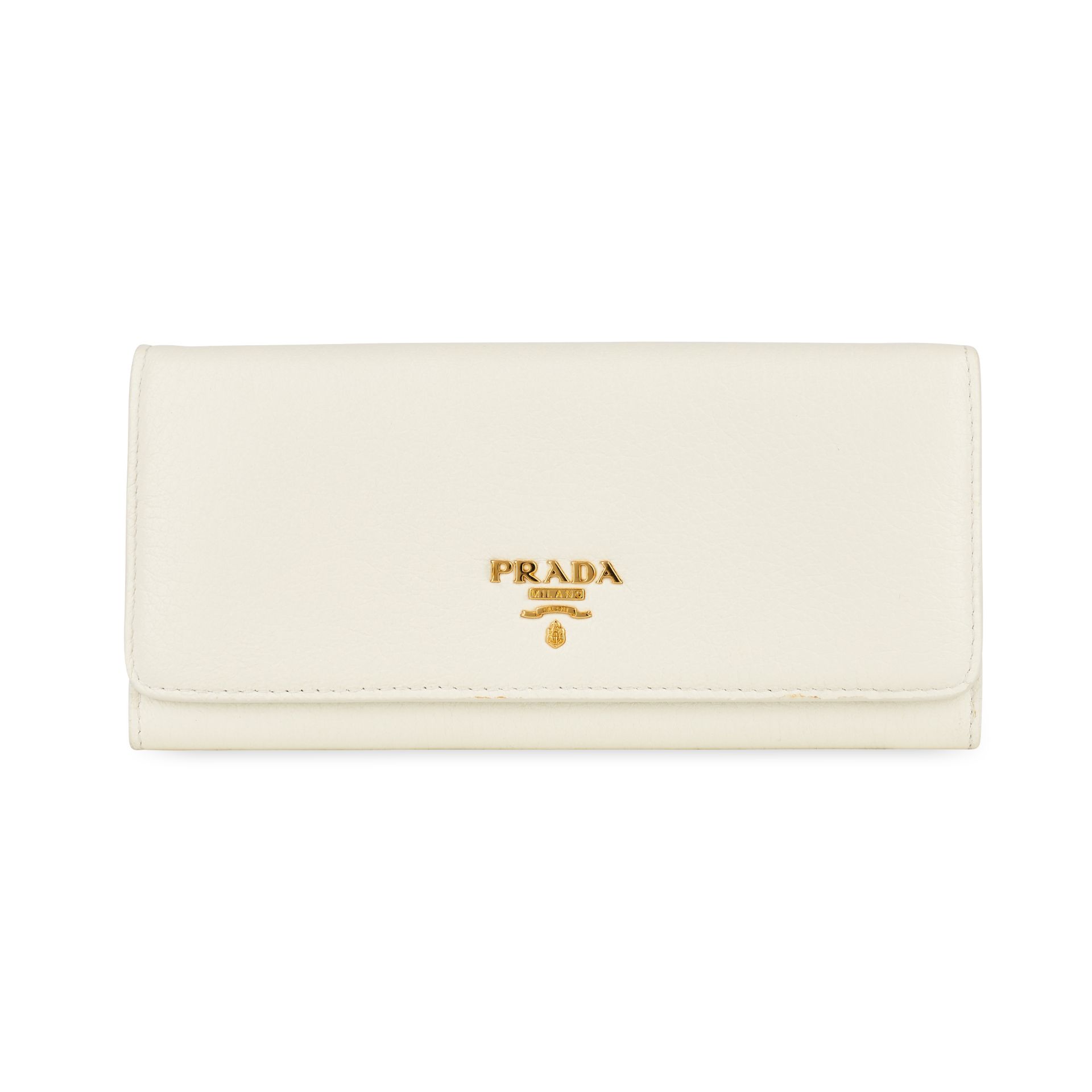 PRADA CREAM GRAINED LEATHER WALLET Condition grade B. 19cm long, 9cm high. Cream toned grained ...