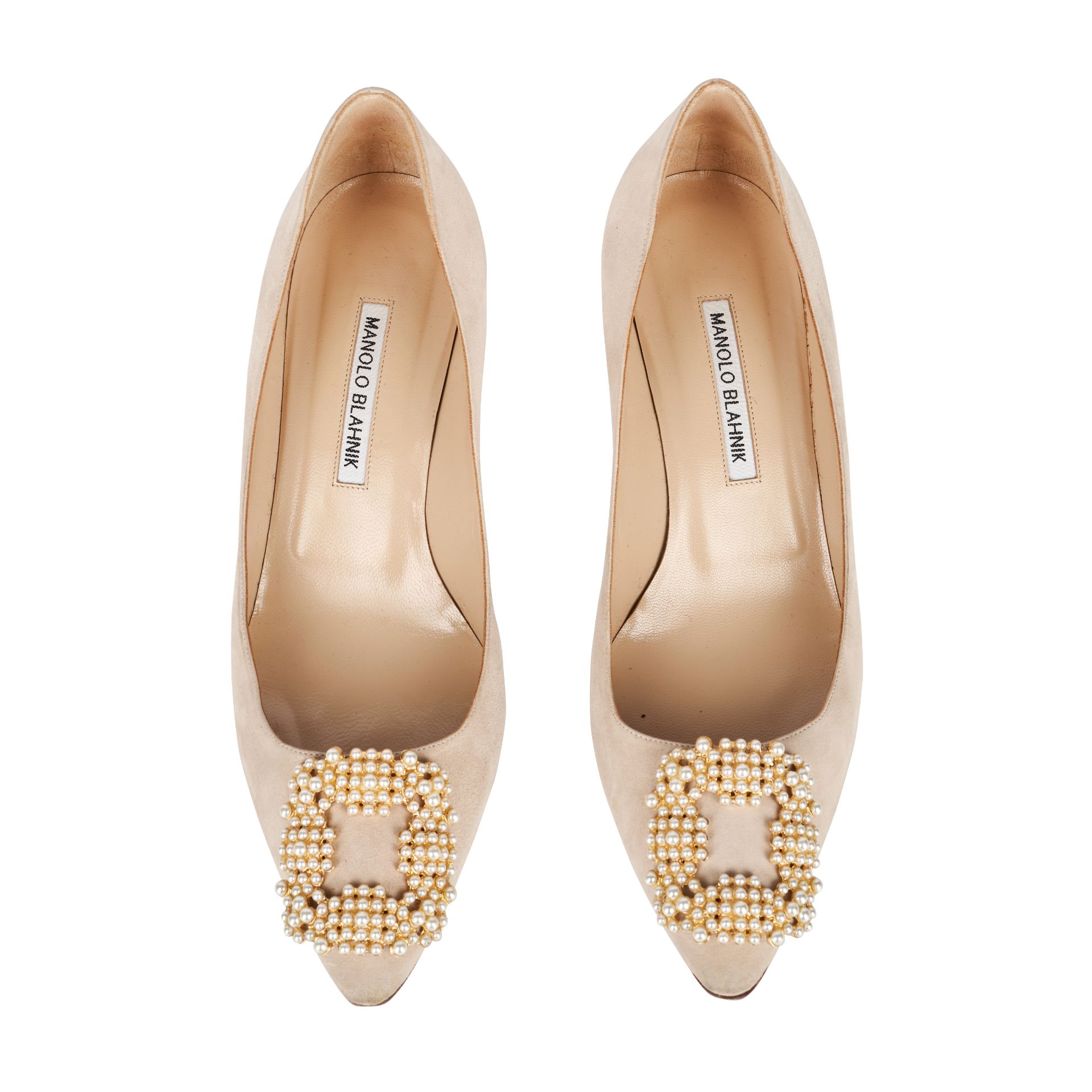 MANOLO BLAHNIK BEIGE HANGISI 50 PEARL HEELS Condition grade B. Size 39. Heel height 50cm. Beige... - Image 3 of 4