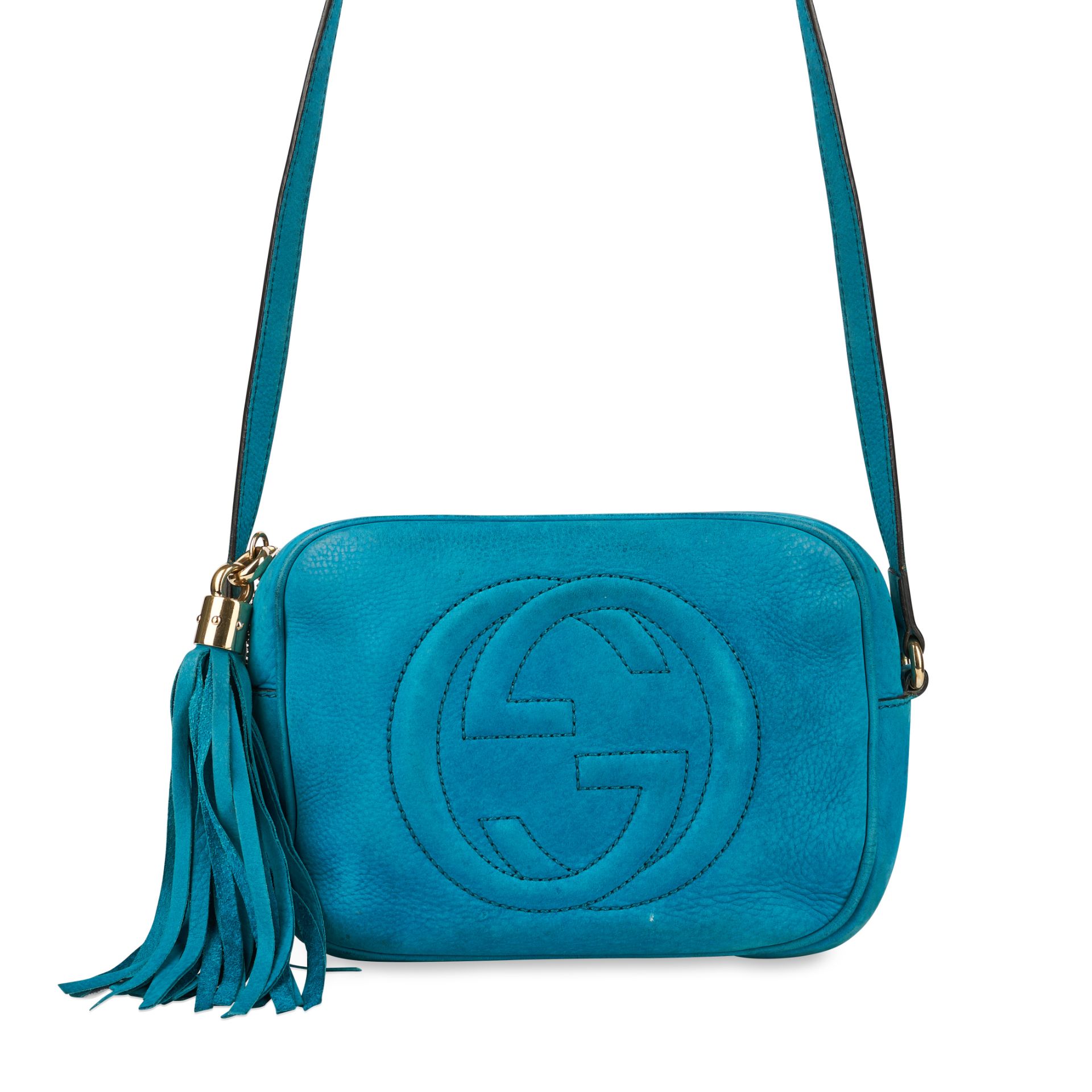 GUCCI BLUE SOHO DISCO BAG Condition grade C. 22cm long, 15cm high. Adjustable crossbody strap d...