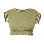 CHANEL RIBBED CROP TOP Condition grade B+. Size French 34. 60cm chest, 35cm length. Olive green...