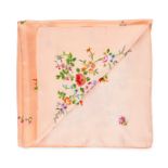 HERMES EMBROIDERED FLORAL SILK SCARF  Condition grade B.  73cm x 70cm. 100% silk peach scarf wi...