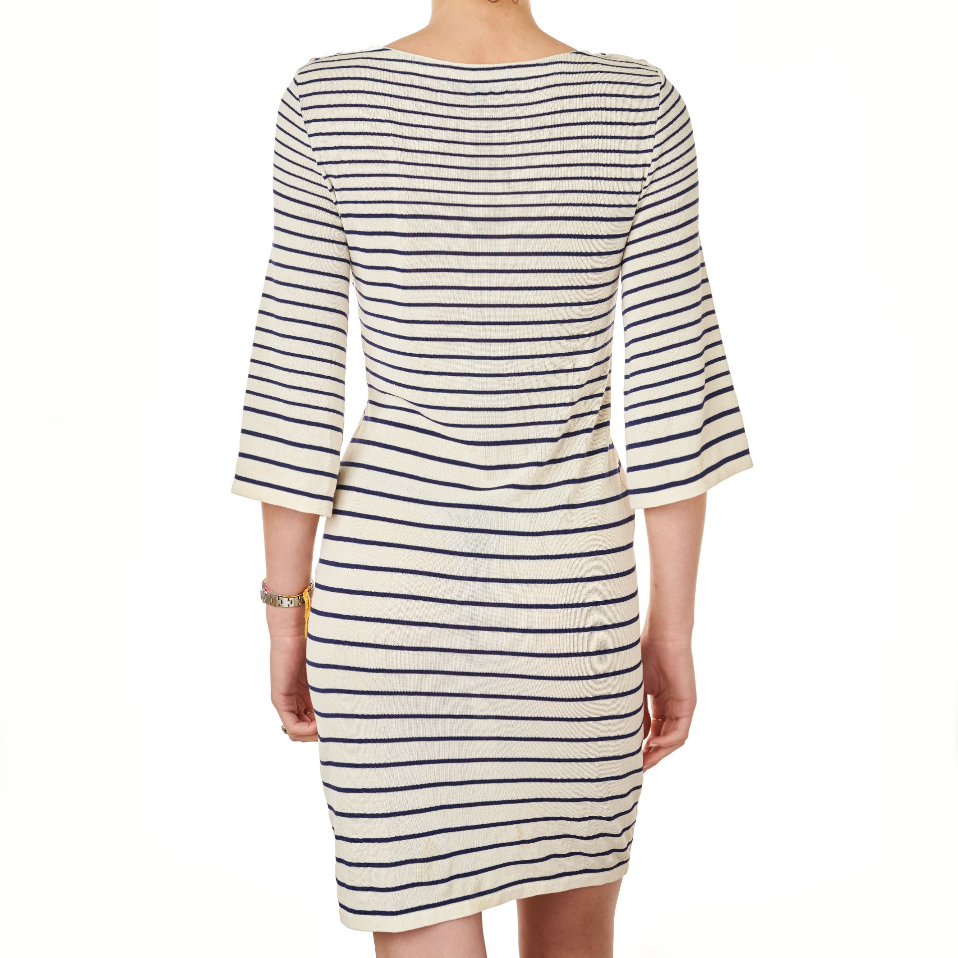 CHANEL STRIPED RIBBED DRESS Condition grade B-. Size French 34. 80cm chest, 85cm length. Cream ... - Image 2 of 3