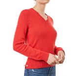 CHANEL RED CASHMERE V NECK JUMPER Condition grade C+. French size 38. 90cm chest, 60cm length. ...