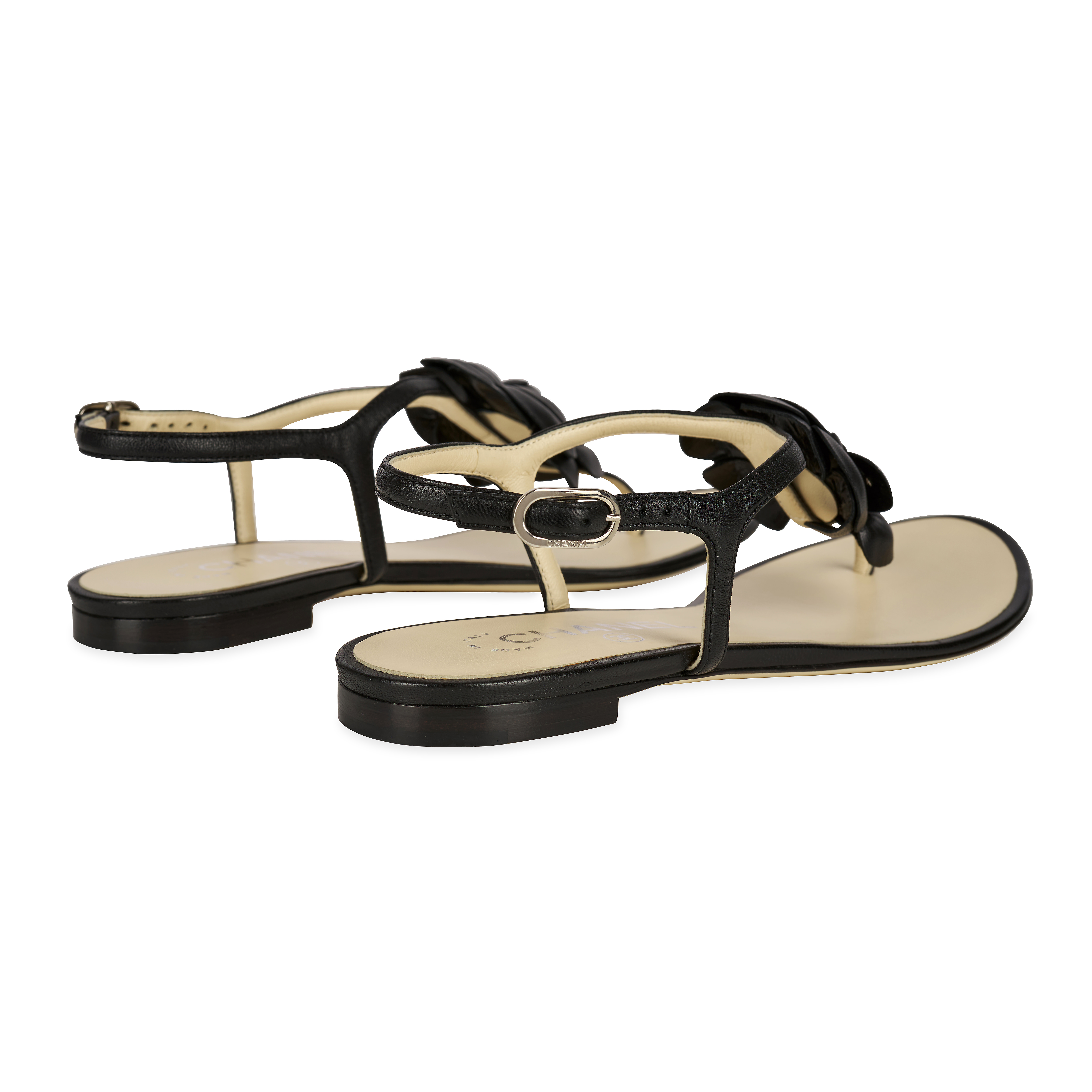 CHANEL CAMELLIA BEIGE AND BLACK SANDALS  Condition grade A-.  Size 37.5C. Black and beige leath... - Image 2 of 3
