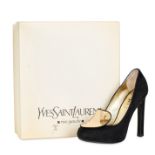 NO RESERVE - YSL YVES SAINT LAURENT RIVE GAUCHE BLACK SUEDE HIGH HEELS Size 37. 120cm heel heigh...