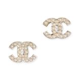 CHANEL, A PAIR OF SIMULATED PEARL CC STUD EARRINGS, each a CC logo set with white simulated pearl...