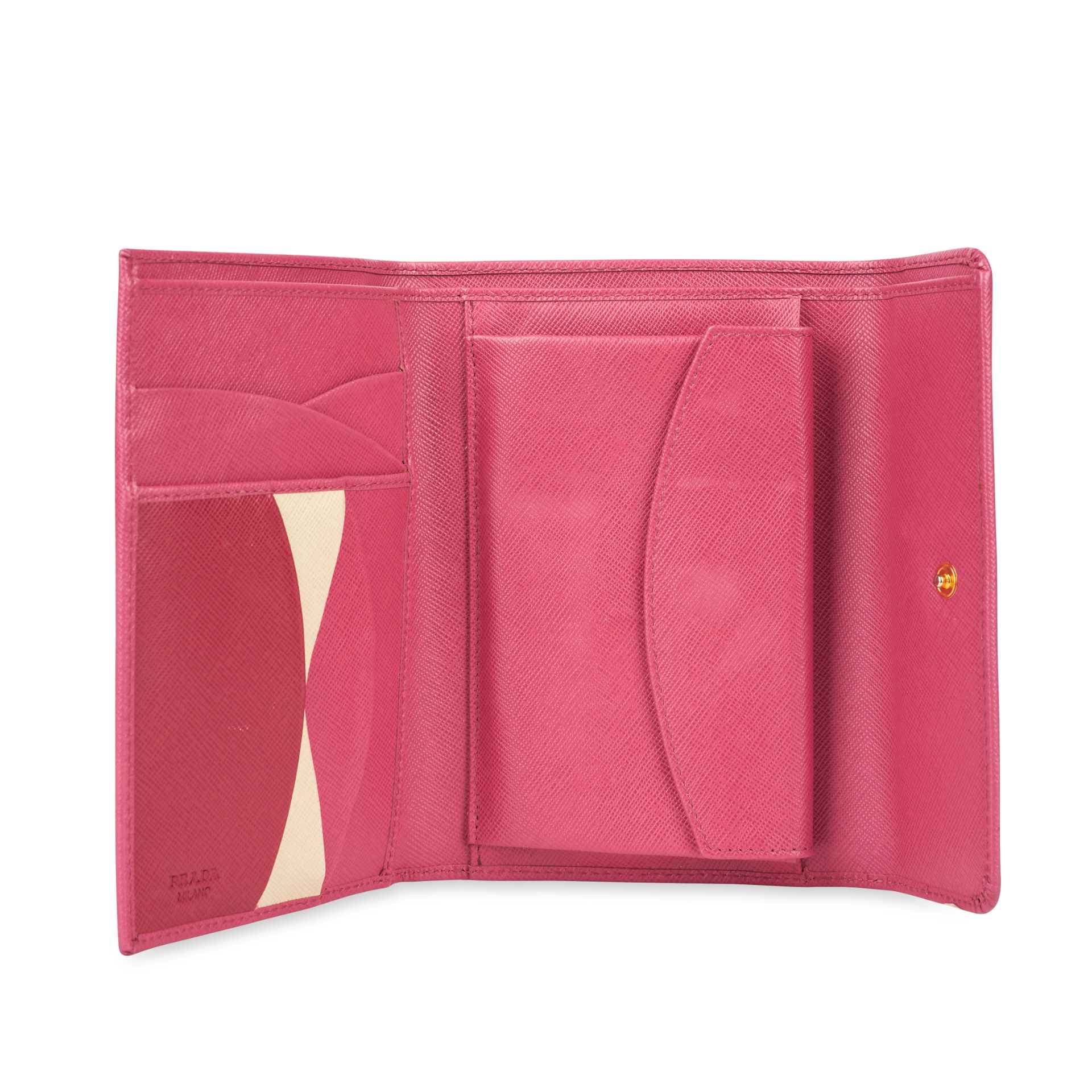 PRADA HOT PINK SAFFIANO LEATHER WALLET Condition grade B-. 15cm long, 10.5cm high. Hot pink ton... - Image 3 of 3