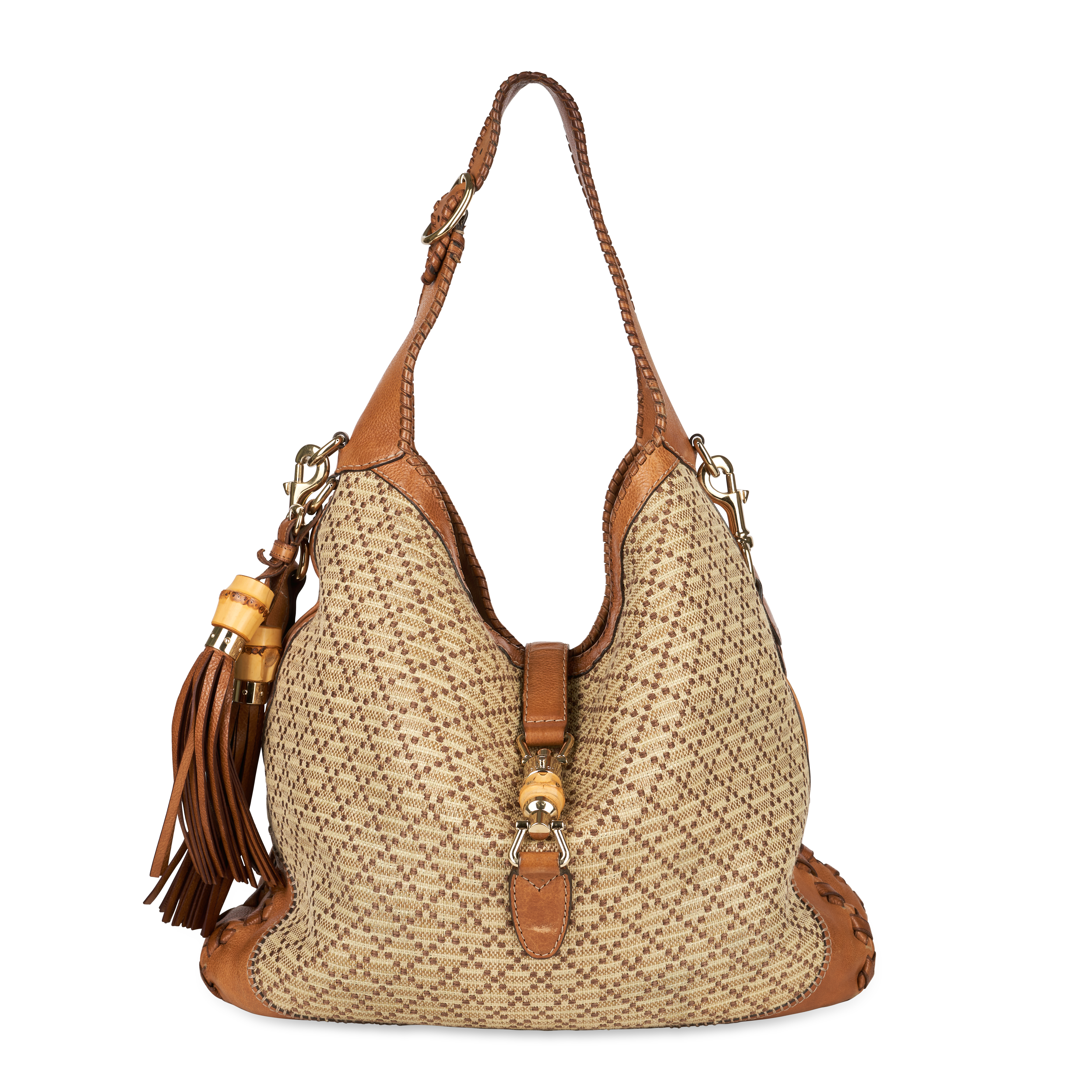 GUCCI BAMBOO HOBO RAFFIA SHOULDER BAG Condition grade B-. 40cm long, 35cm high. Adjustable shou...