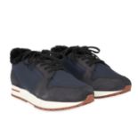 LORO PIANA NAVY MY WIND SNEAKERS  Condition grade A - unworn.  Size 39. Navy trainers with 100%...