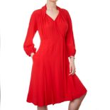 FENDI RED DRESS Condition grade A-. 80cm chest, 100cm length. Red dress with V neck and hook cl...