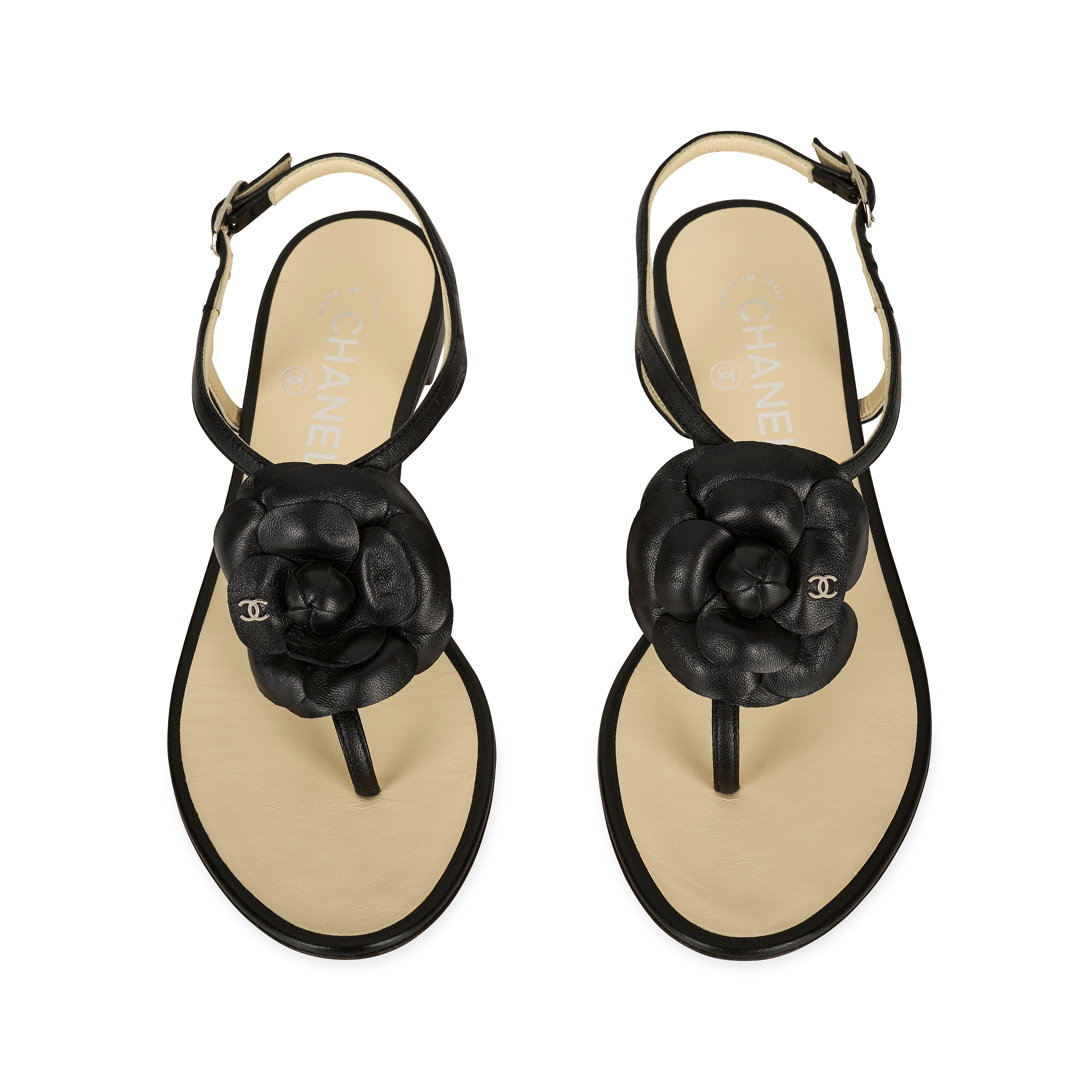 CHANEL CAMELLIA BEIGE AND BLACK SANDALS  Condition grade A-.  Size 37.5C. Black and beige leath... - Image 3 of 3