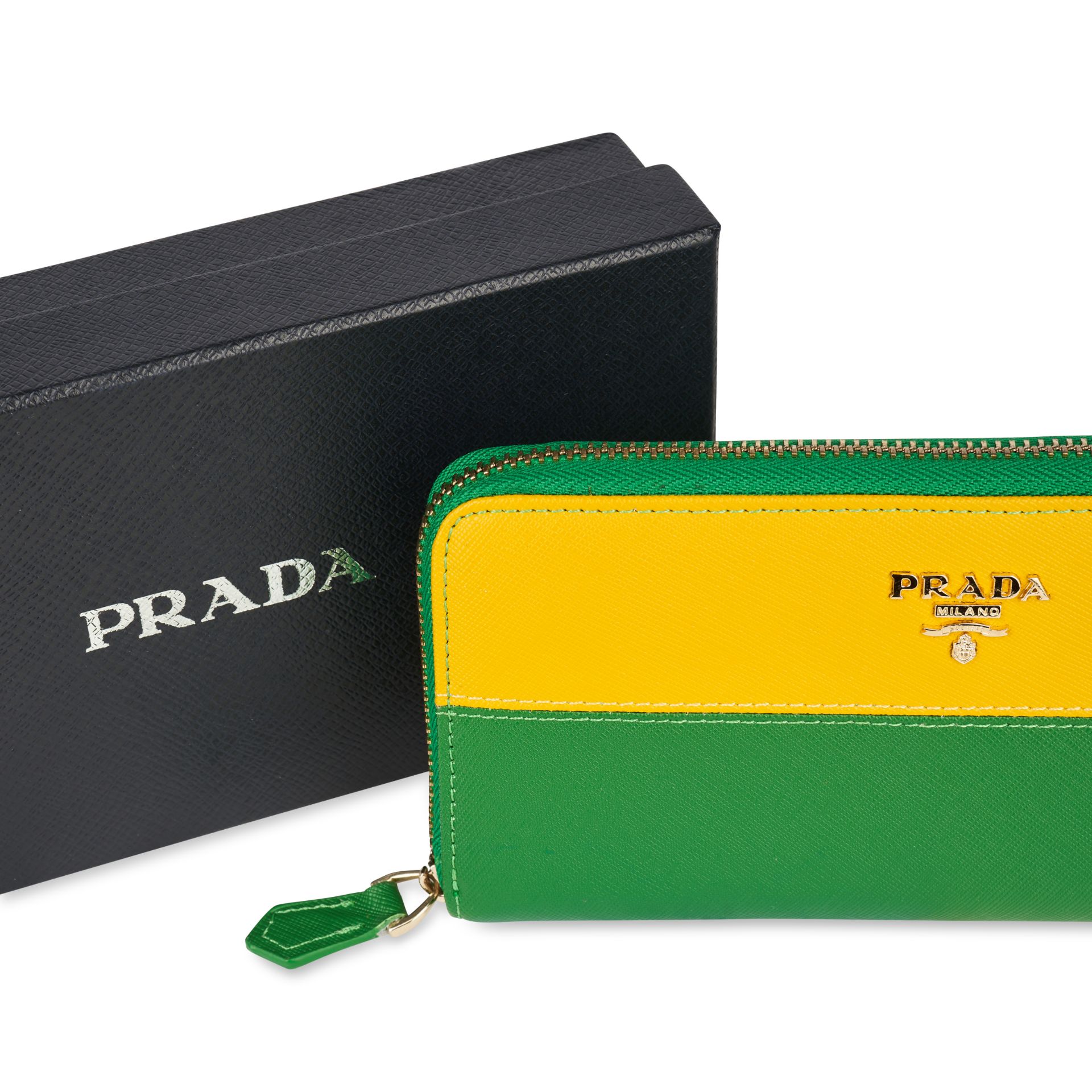 PRADA YELLOW AND GREEN SAFFIANO LEATHER LONG WALLET Condition grade A. 20cm long, 10cm high. Ye... - Image 4 of 4