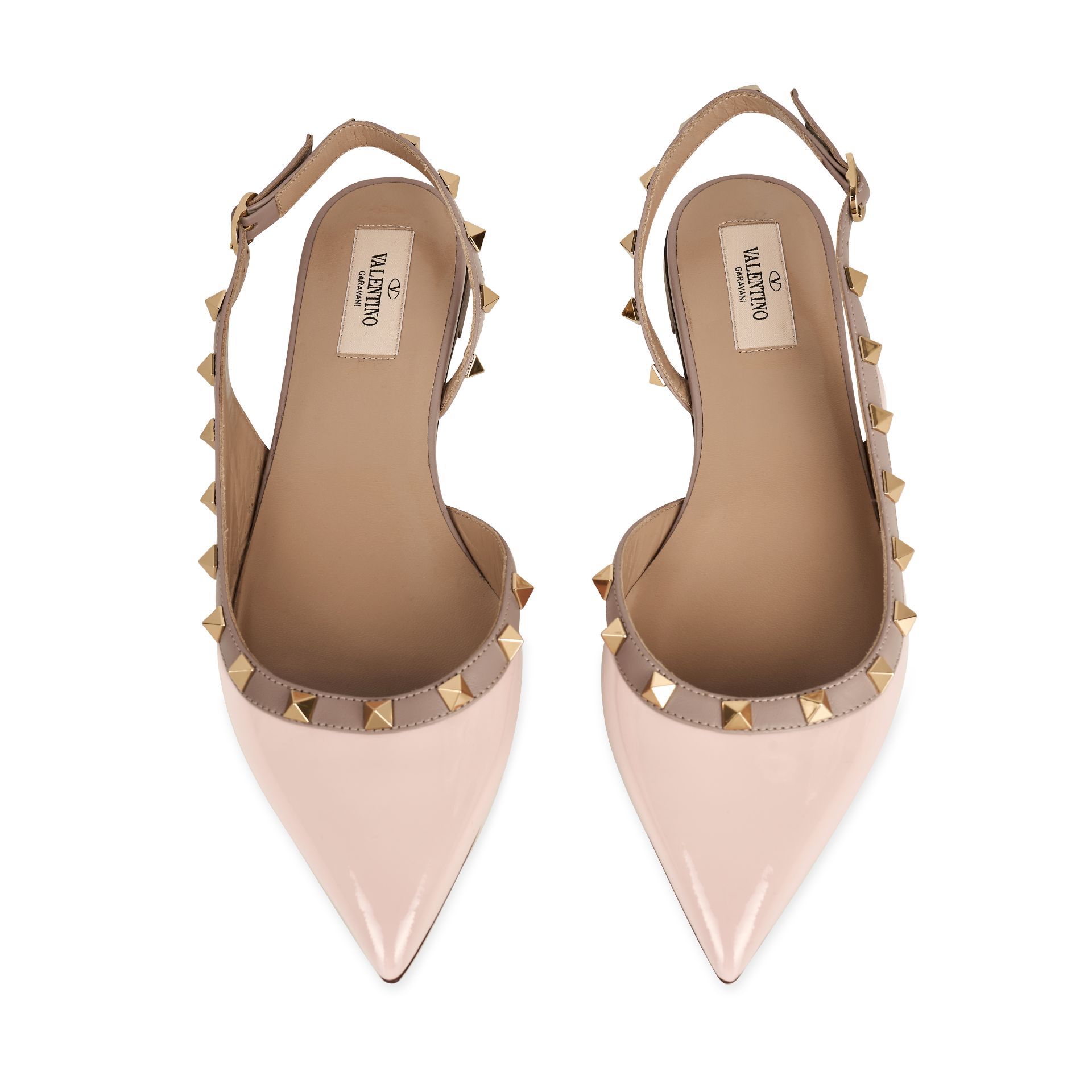 VALENTINO ROCKSTUD SLINGBACK FLATS  Condition grade A - unworn.  Size 39. Pale pink patent leat... - Image 2 of 3