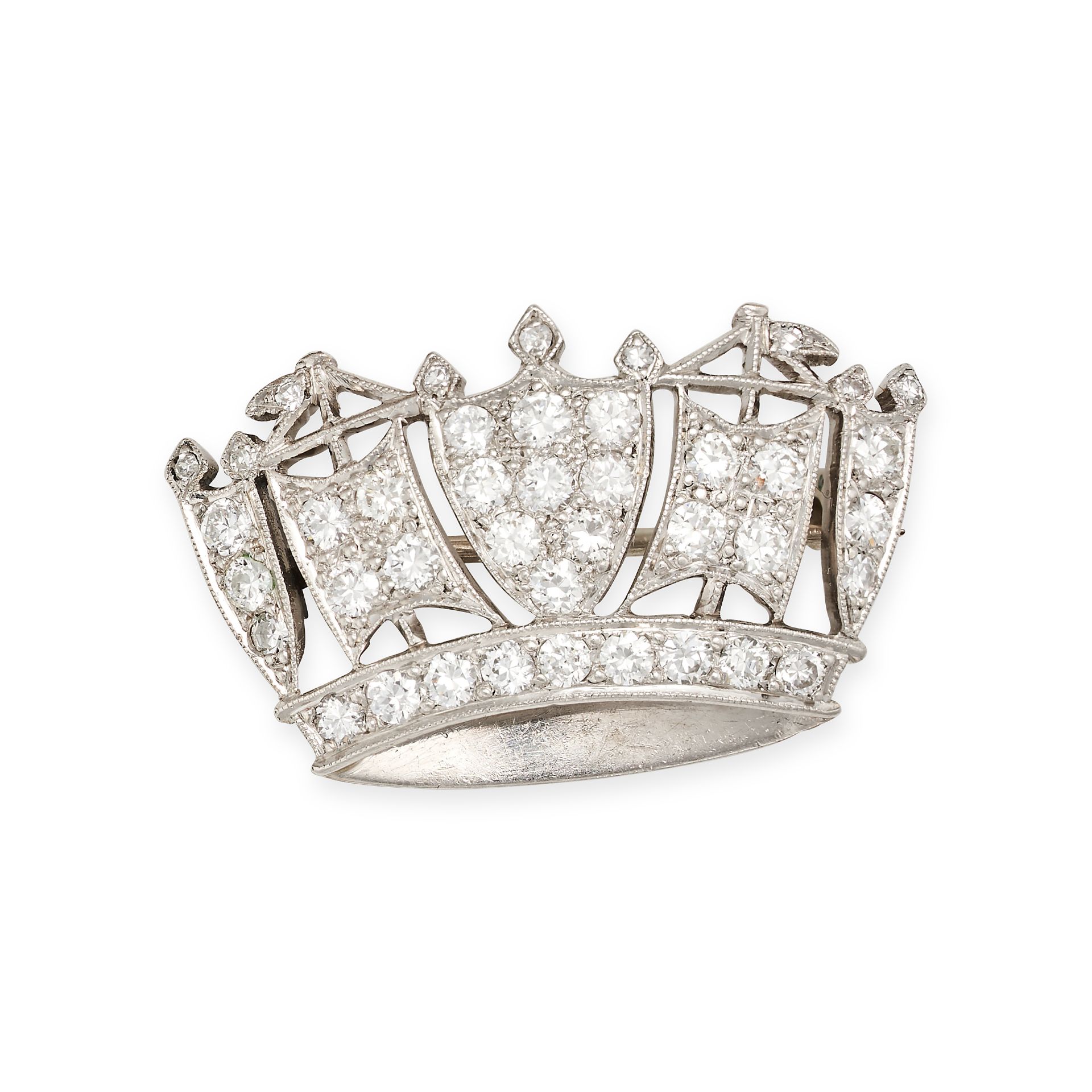 A DIAMOND CORONET BROOCH in 18ct white gold and platinum, set throughout with round brilliant cut...