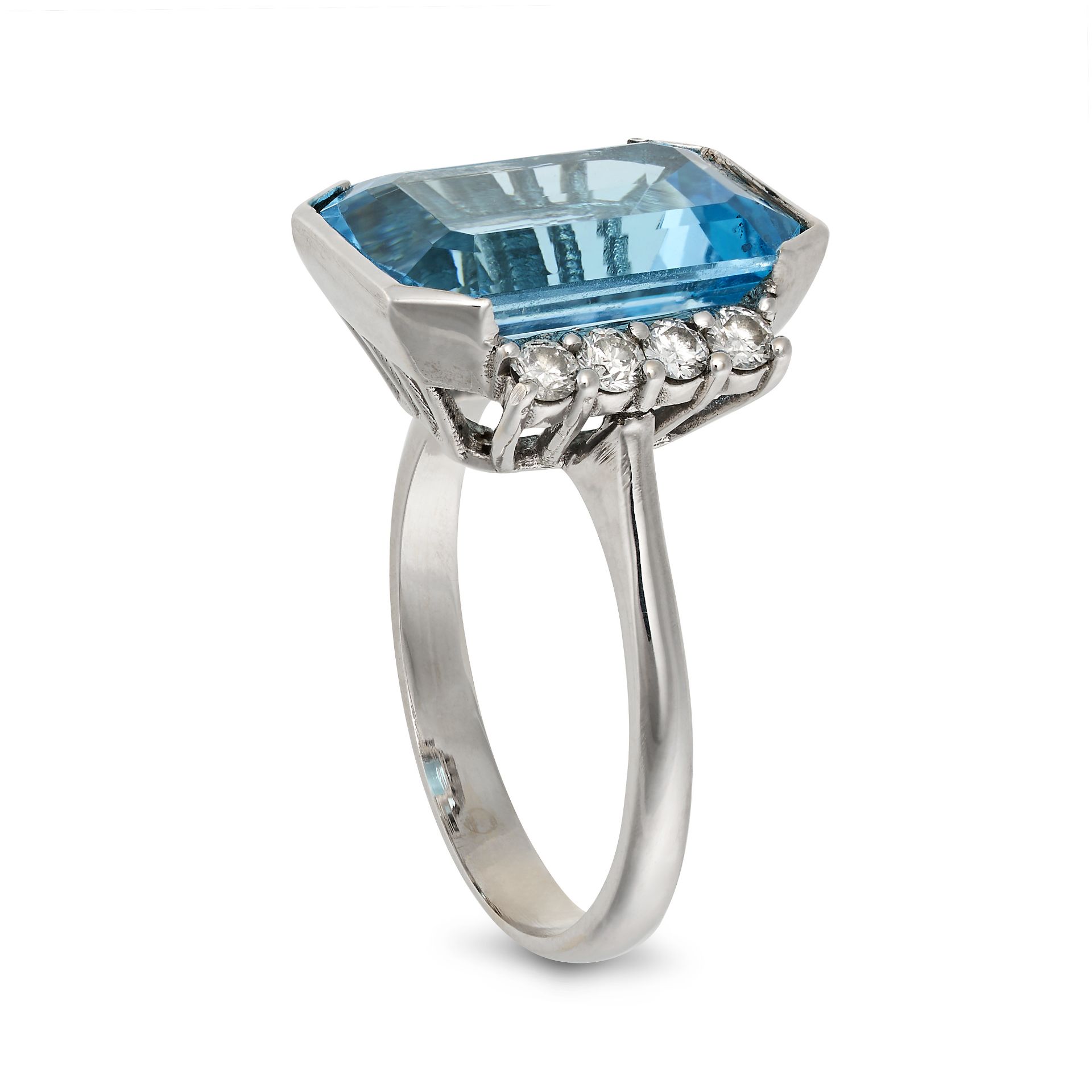 A BLUE TOPAZ AND DIAMOND RING in 18ct white gold, set with an octagonal step cut blue topaz of ap... - Image 2 of 2