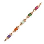 A VINTAGE GEMSET BRACELET in yellow gold, comprising a row stylised links set with an octagonal s...