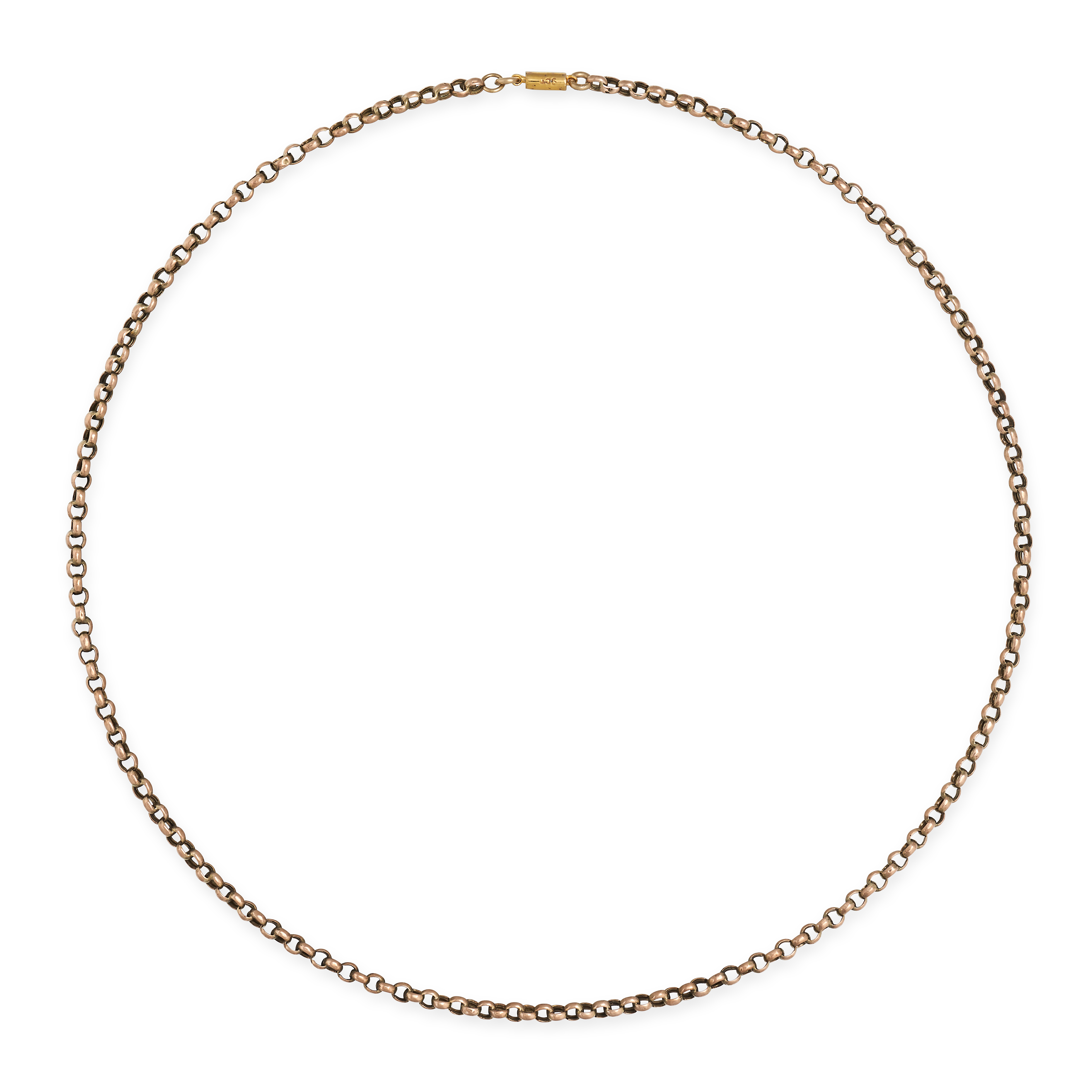 AN ANTIQUE BELCHER CHAIN NECKLACE in 9ct yellow gold, comprising a row of belcher links, clasp st...