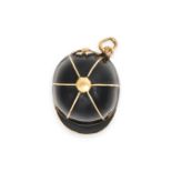 HERMES, AN ENAMEL JOCKEY CAP CHARM / PENDANT in yellow gold, designed as a jockey cap in black en...