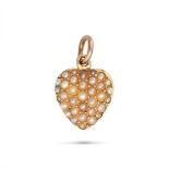 AN ANTIQUE PEARL HEART CHARM / PENDANT in 15ct yellow gold, designed as a heart set throughout wi...