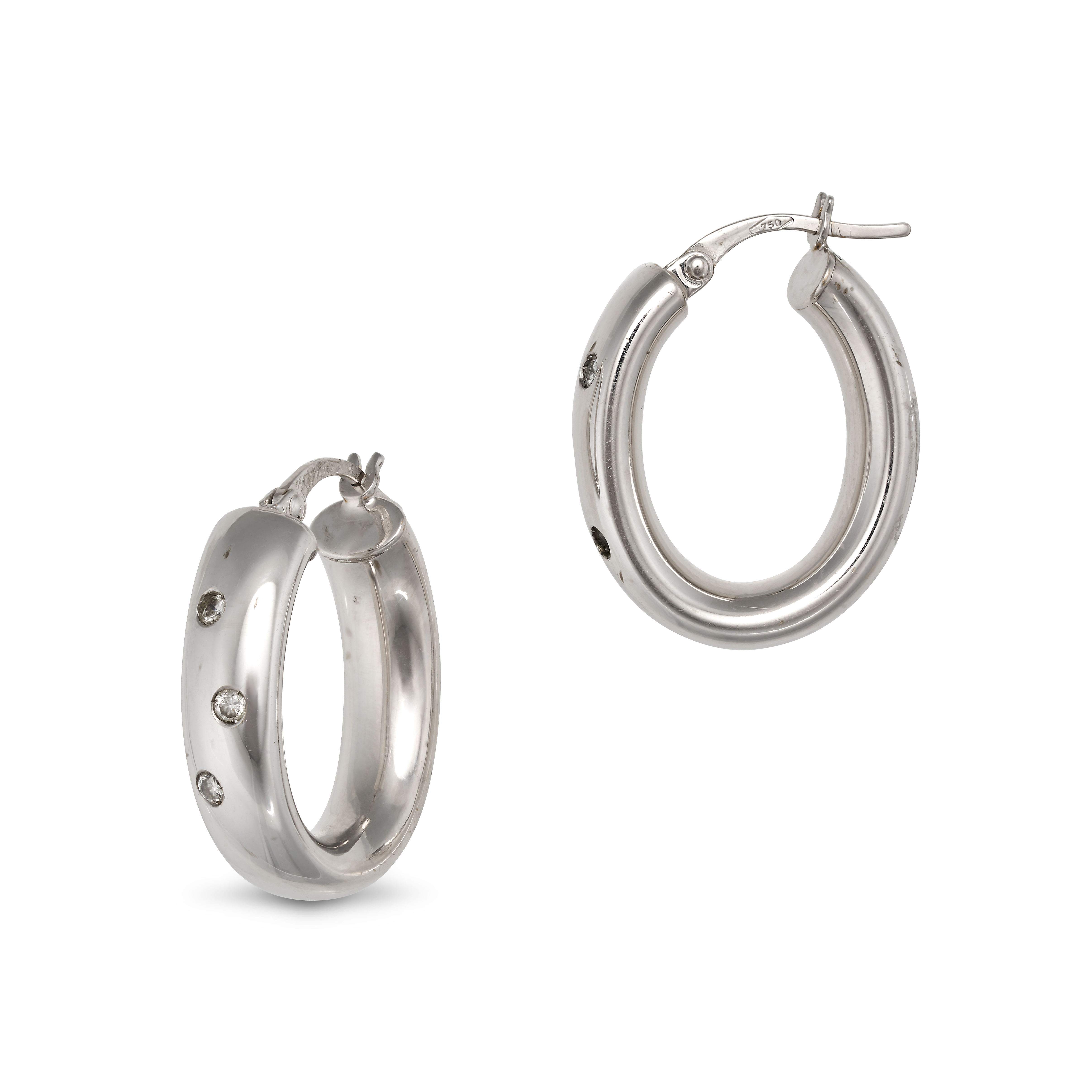 A PAIR OF DIAMOND HOOP EARRINGS in 18ct white gold, each earring designed as a hoop set with roun... - Image 2 of 2