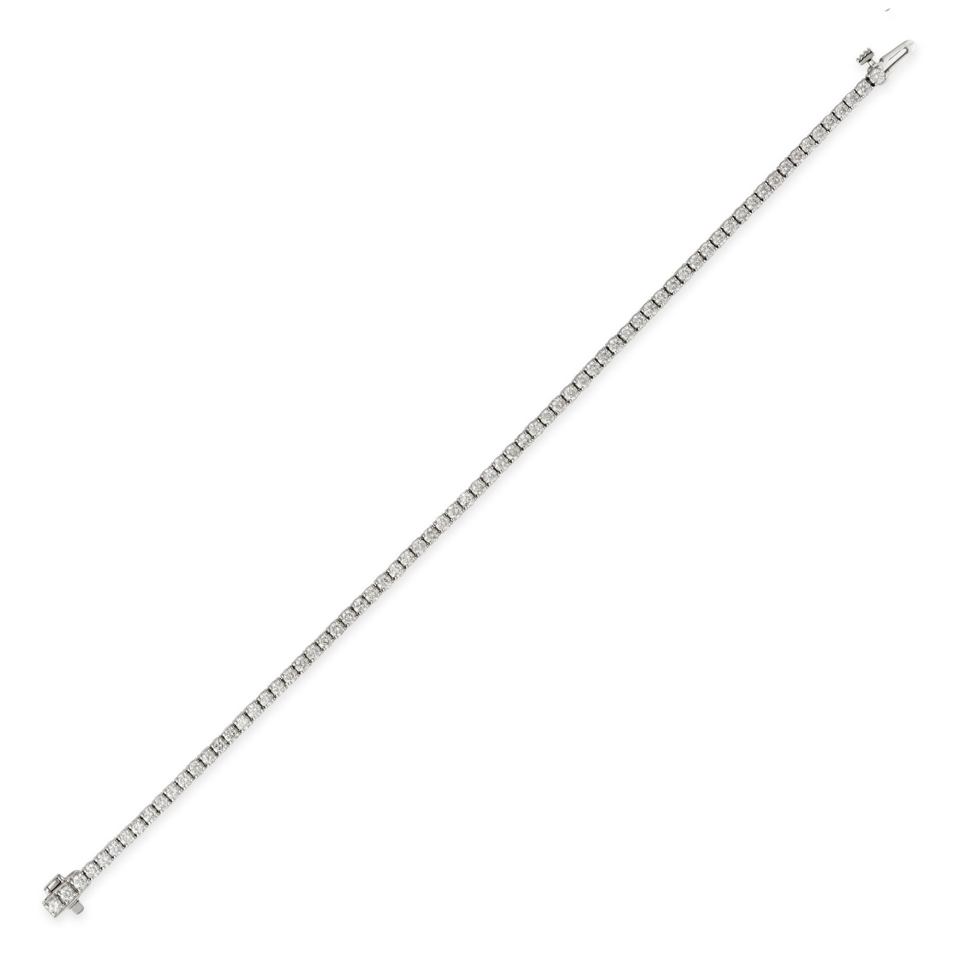 A 2.20 CARAT DIAMOND LINE BRACELET in 14ct white gold, set with a row of round brilliant cut diam...