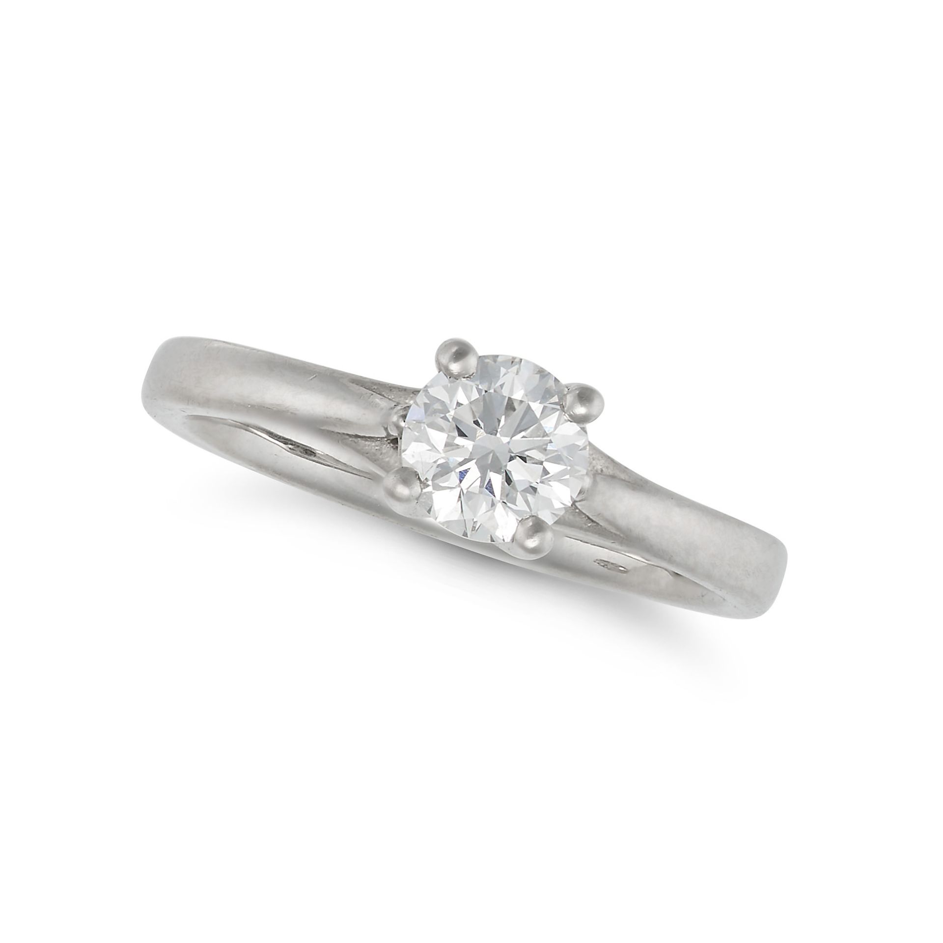 A SOLITAIRE DIAMOND RING in platinum, set with a round brilliant cut diamond of 0.50 carats, make...
