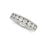 A DIAMOND HALF ETERNITY RING in platinum, comprising a row of channel set round brilliant cut dia...