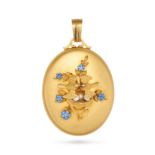 AN ANTIQUE VICTORIAN ENAMEL AND PEARL BIRD LOCKET PENDANT in yellow gold, the oval hinged locket ...