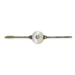 AN ANTIQUE MOONSTONE AND DIAMOND BAR BROOCH in yellow gold and platinum, set with a moonstone acc...