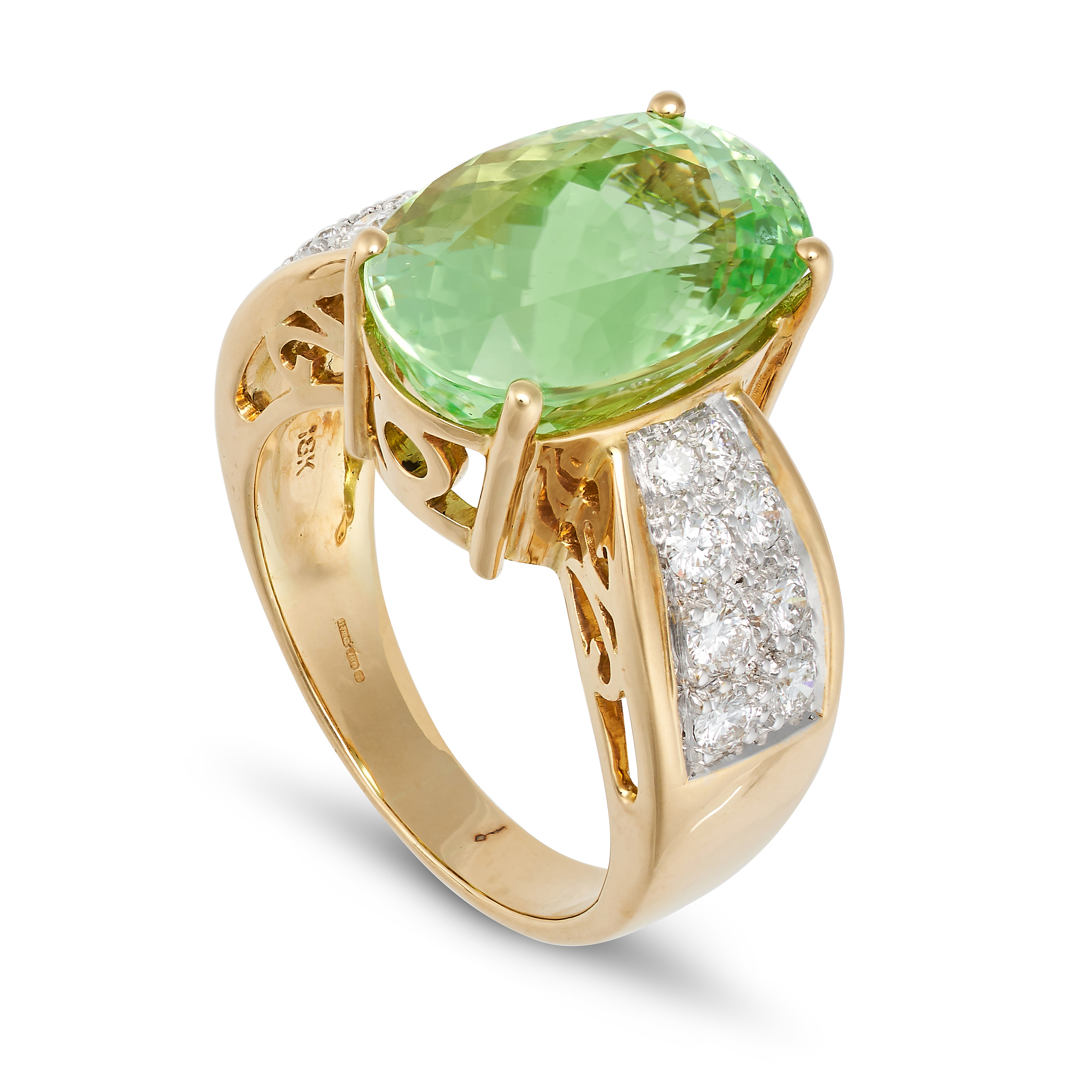 A GREEN PARAIBA TOURMALINE AND DIAMOND RING in 18ct yellow gold, set with an oval cut green Parai... - Image 2 of 2
