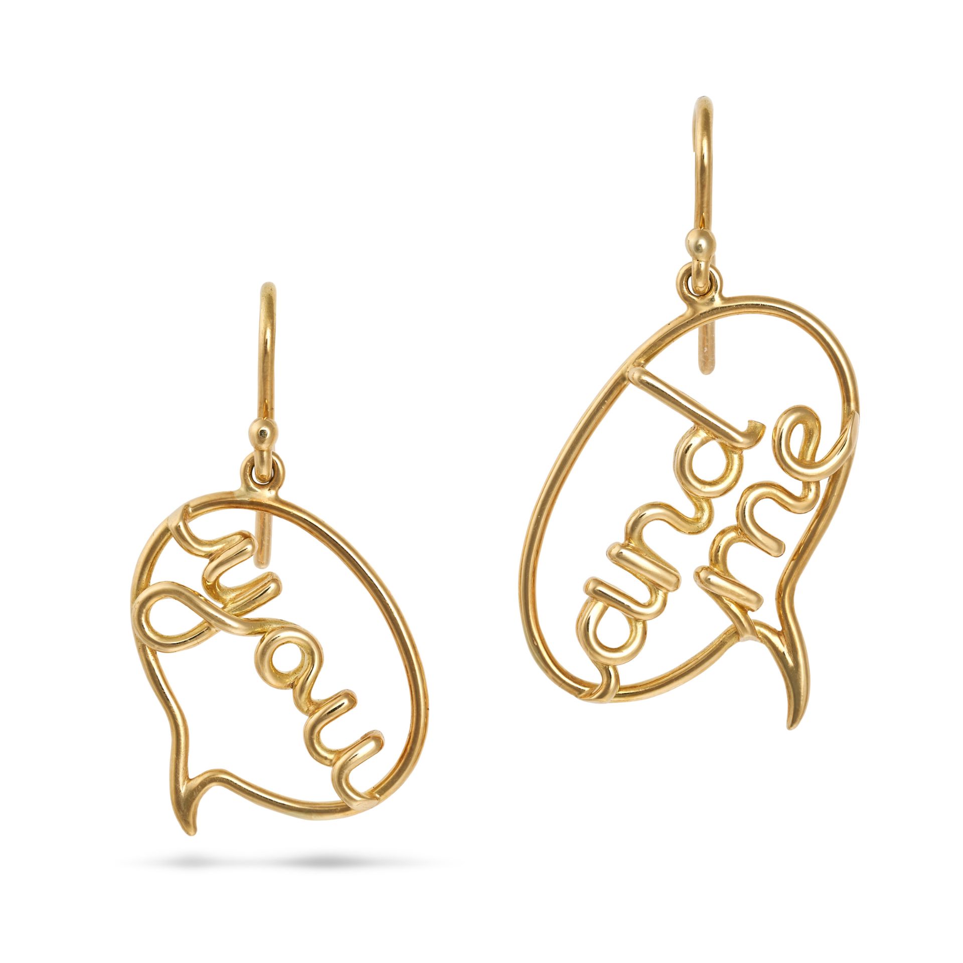 SOLANGE AZAGURY-PARTRIDGE, A PAIR OF YOU AND ME EARRINGS in 18ct yellow gold, each suspending a s...