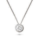 A SOLITAIRE DIAMOND PENDANT NECKLACE in 18ct white gold, comprising a bezel set round brilliant c...