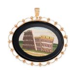 A MICROMOSAIC COLOSSEUM BROOCH / PENDANT inlaid with pieces of coloured glass depicting the Colos...