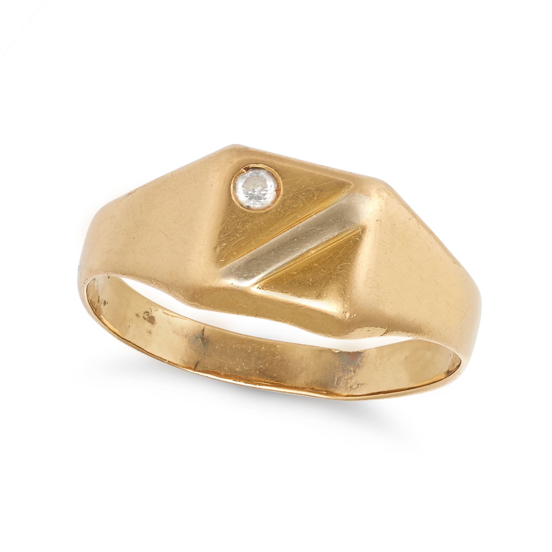 A GOLD RING in 18ct yellow gold, set with a round cut cubic zirconia, no assay marks, size U1/2 /...